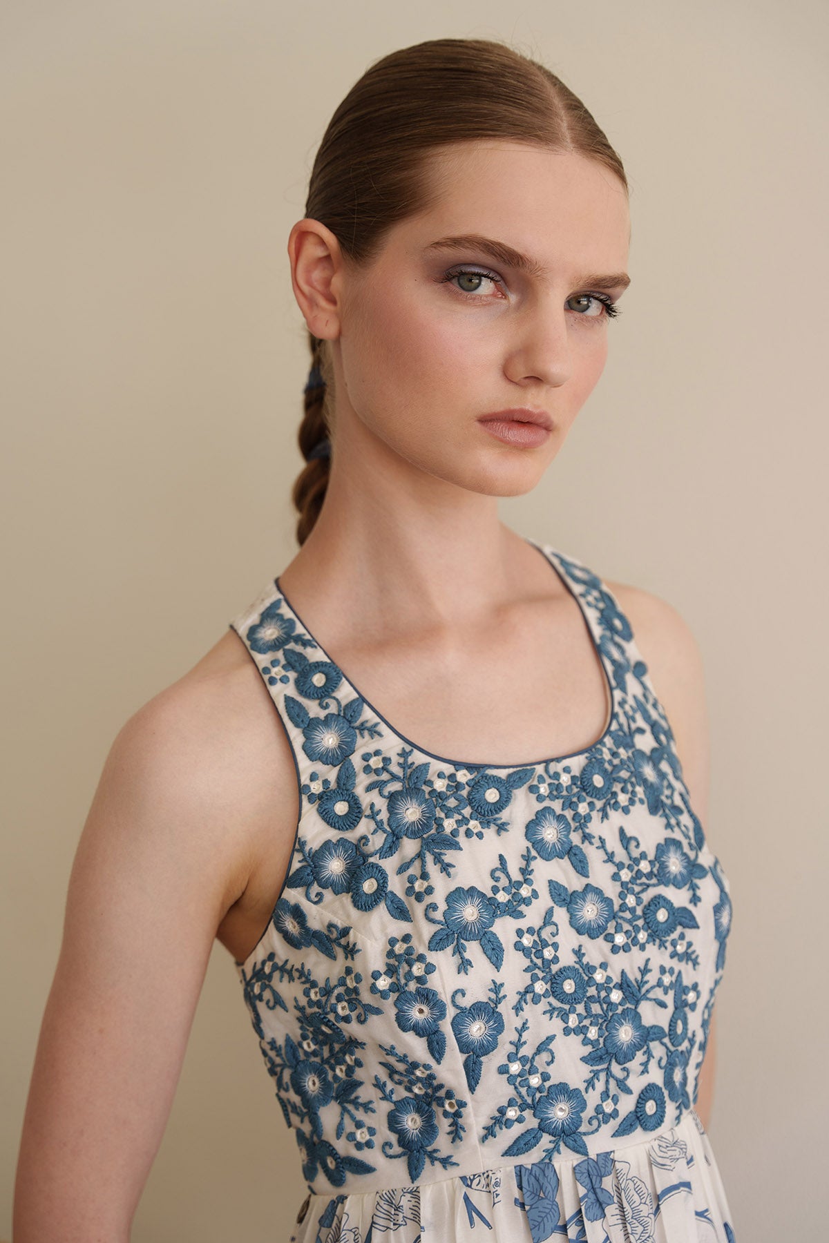 White Print Embroidered Dress