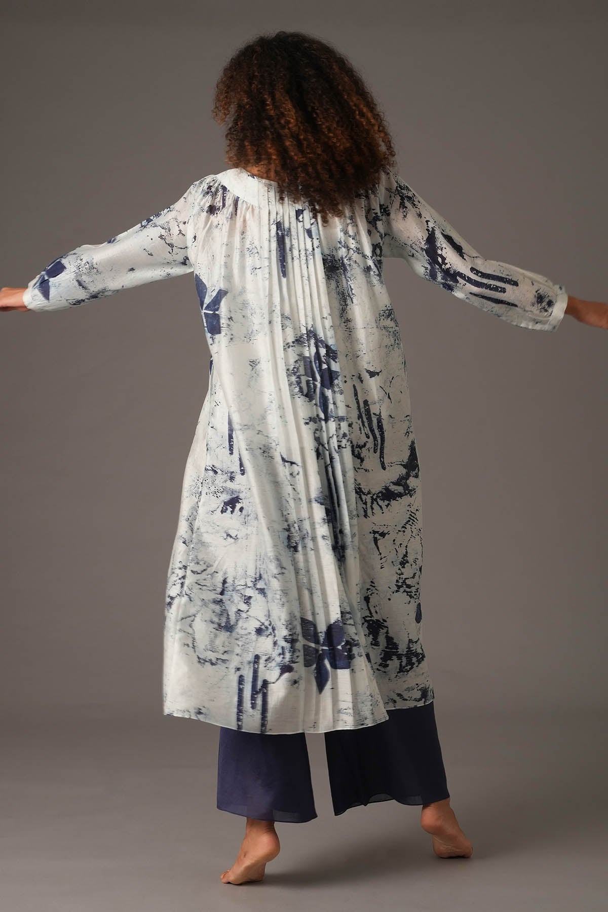 White Print Flared Kurta & Pants