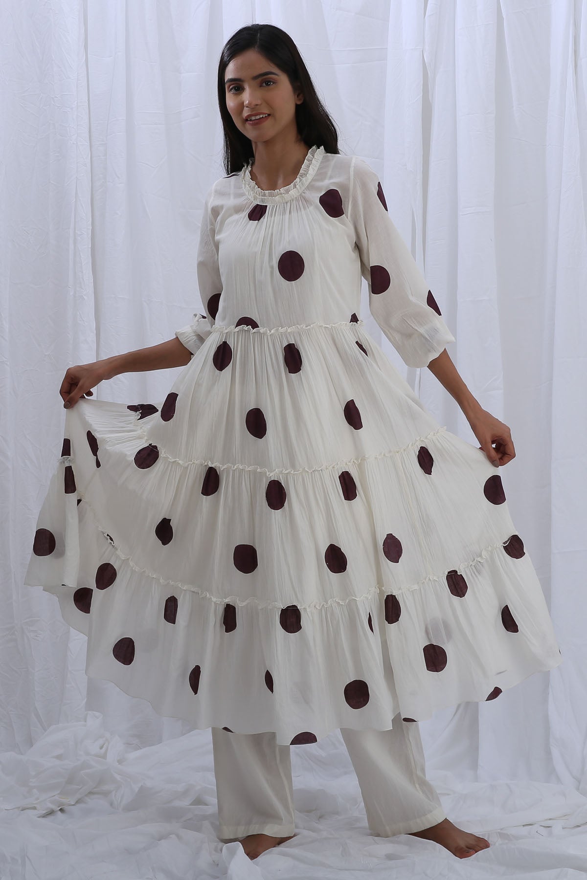 Buy Designer White Print Frill Kurta & Pants Online