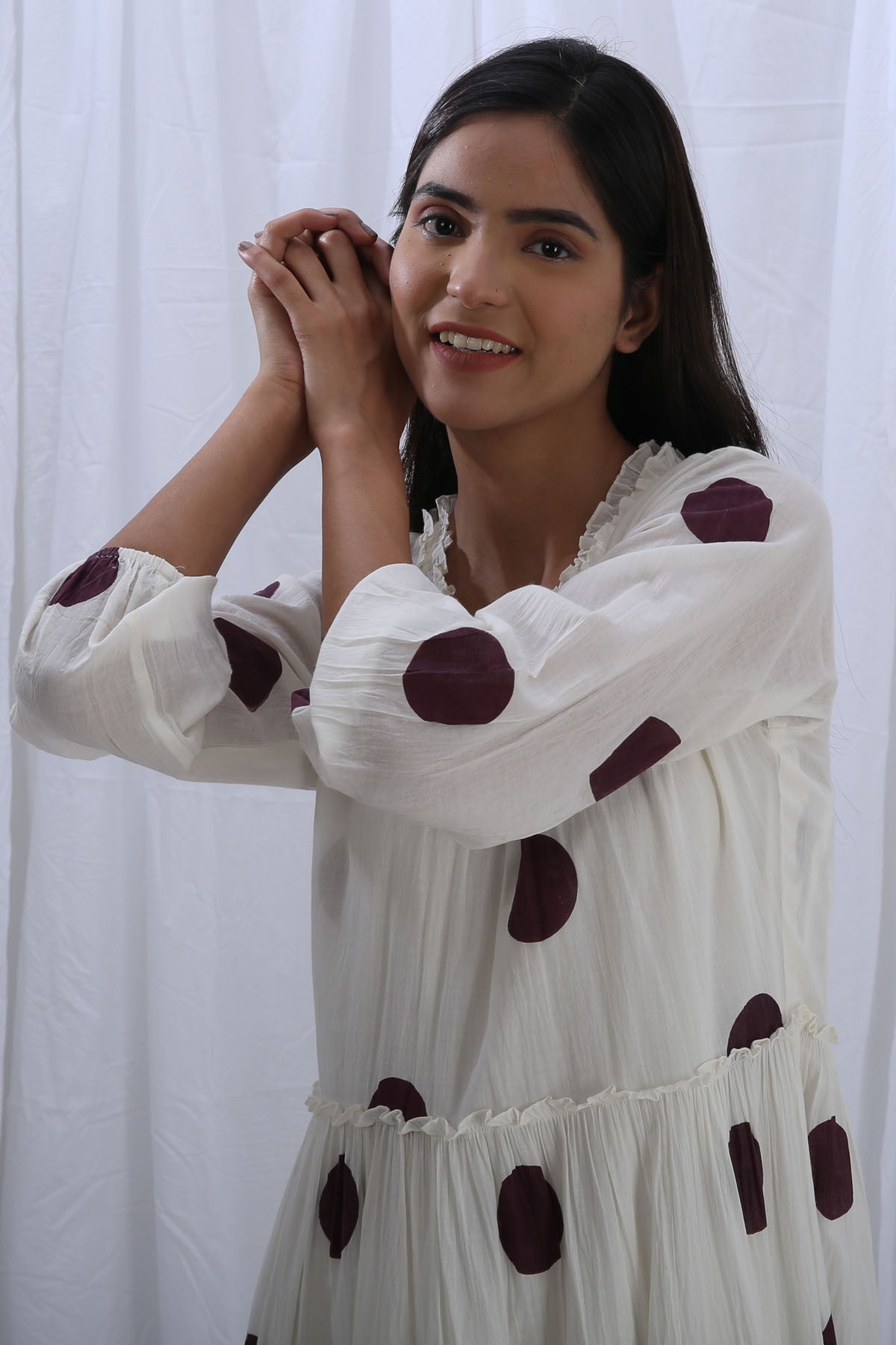 White Print Frill Kurta & Pants