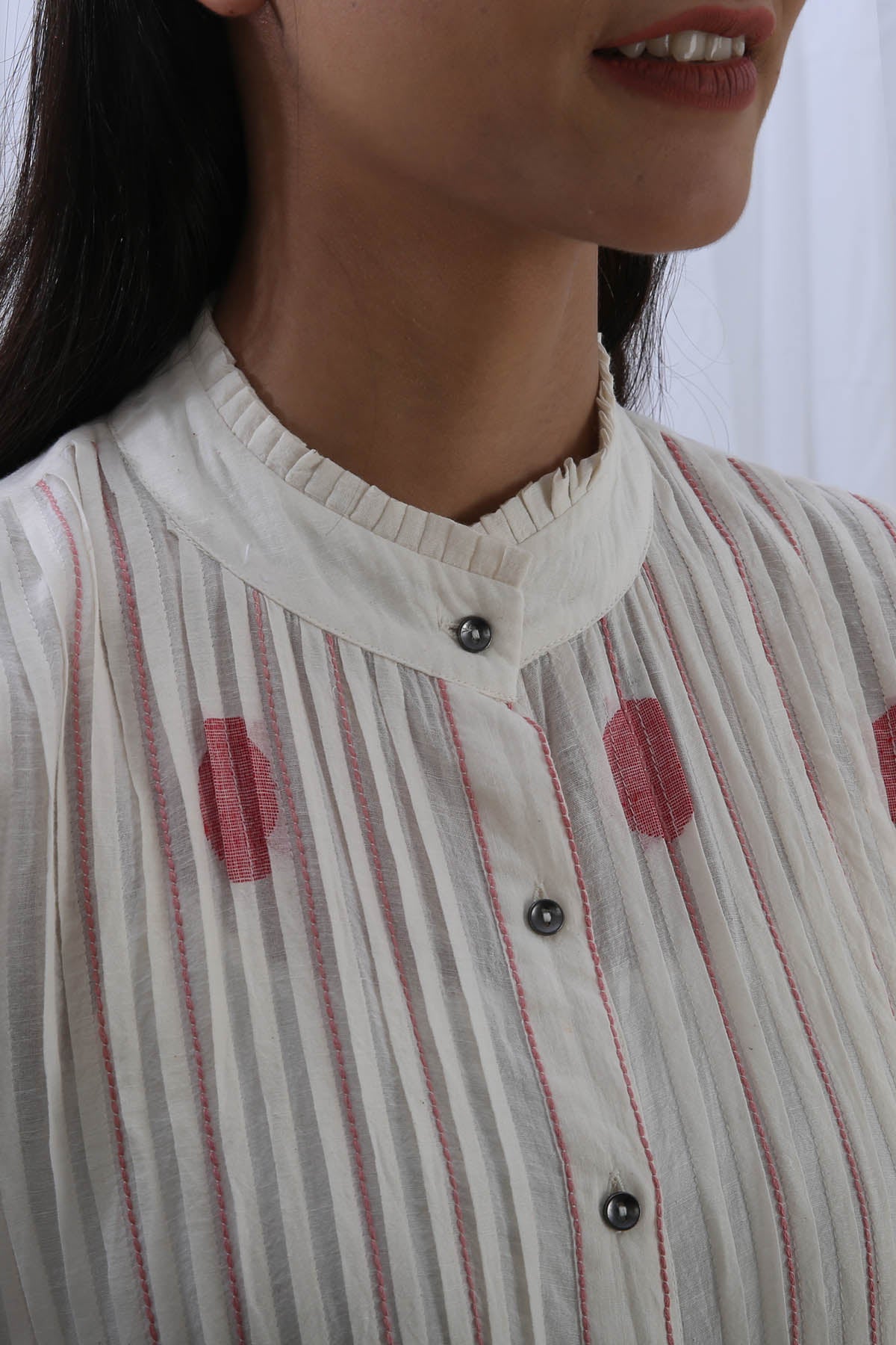 White Print Pintuck Kurta Set