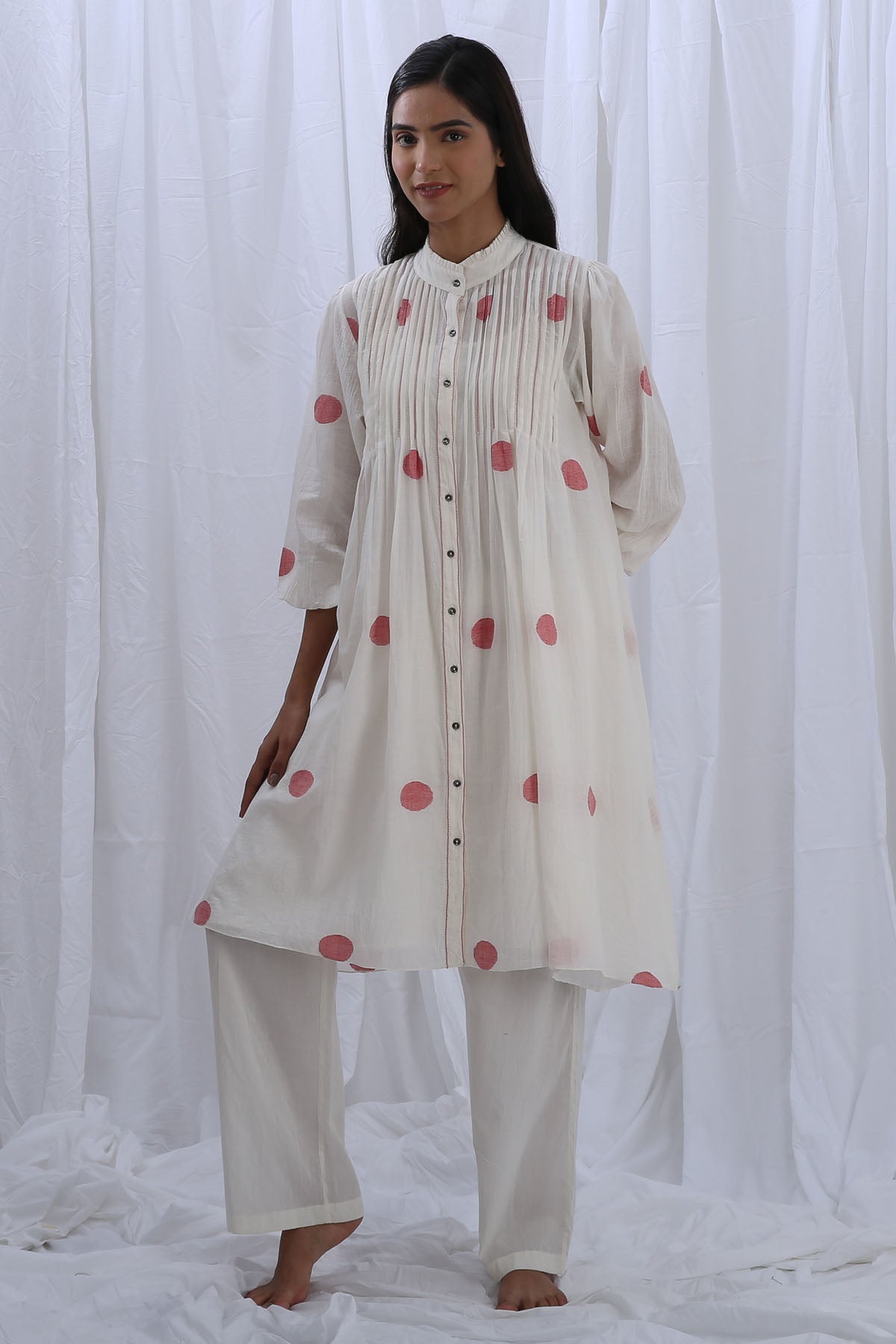 Buy Designer White Print Pintuck Kurta Set Online