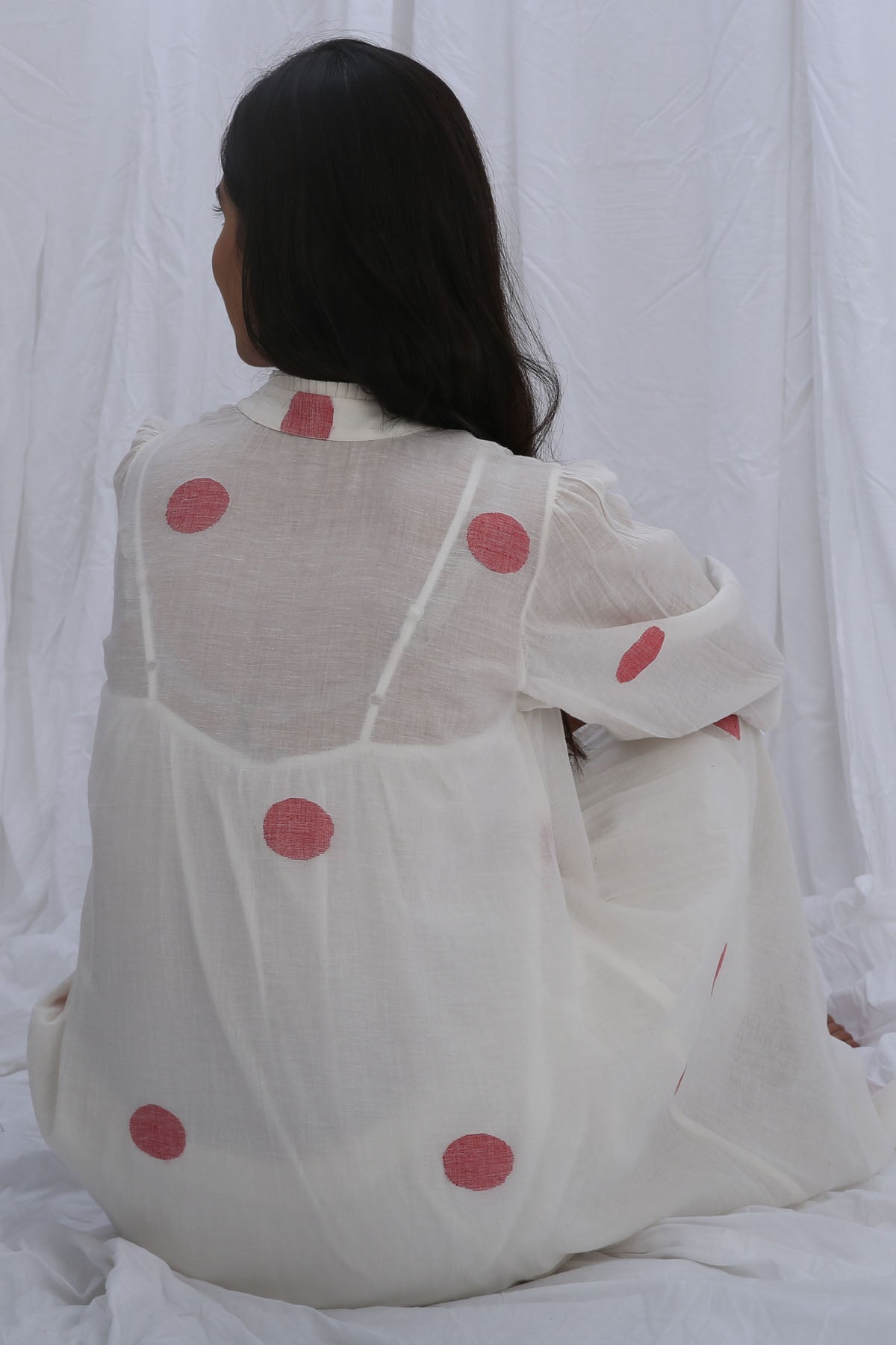 White Print Pintuck Kurta Set