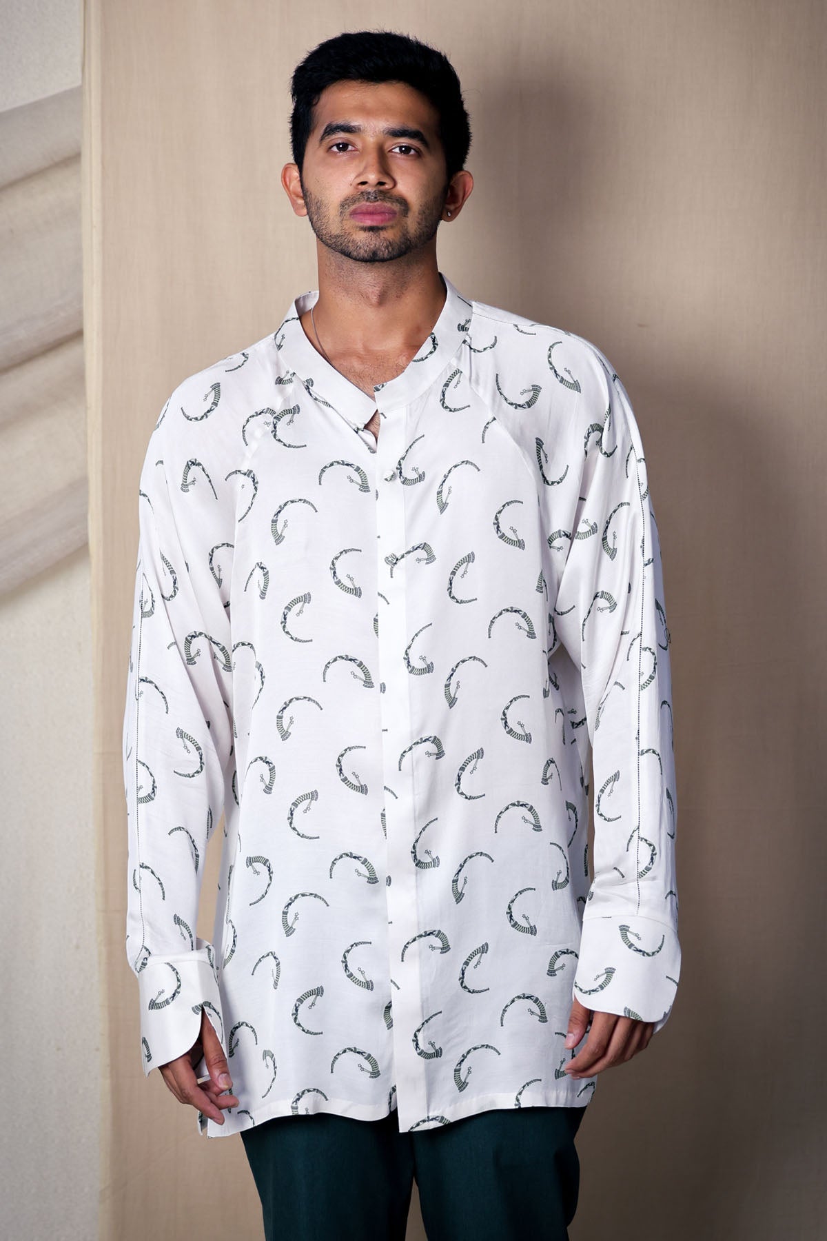 Arya Giri White Print Raglan Cut Shirts for men online at ScrollnShops