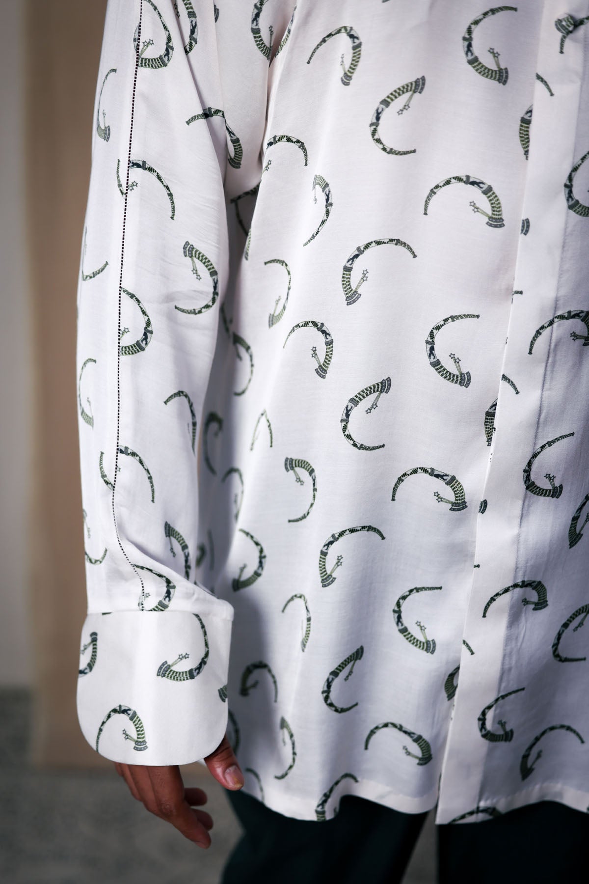 White Print Raglan Cut Shirt