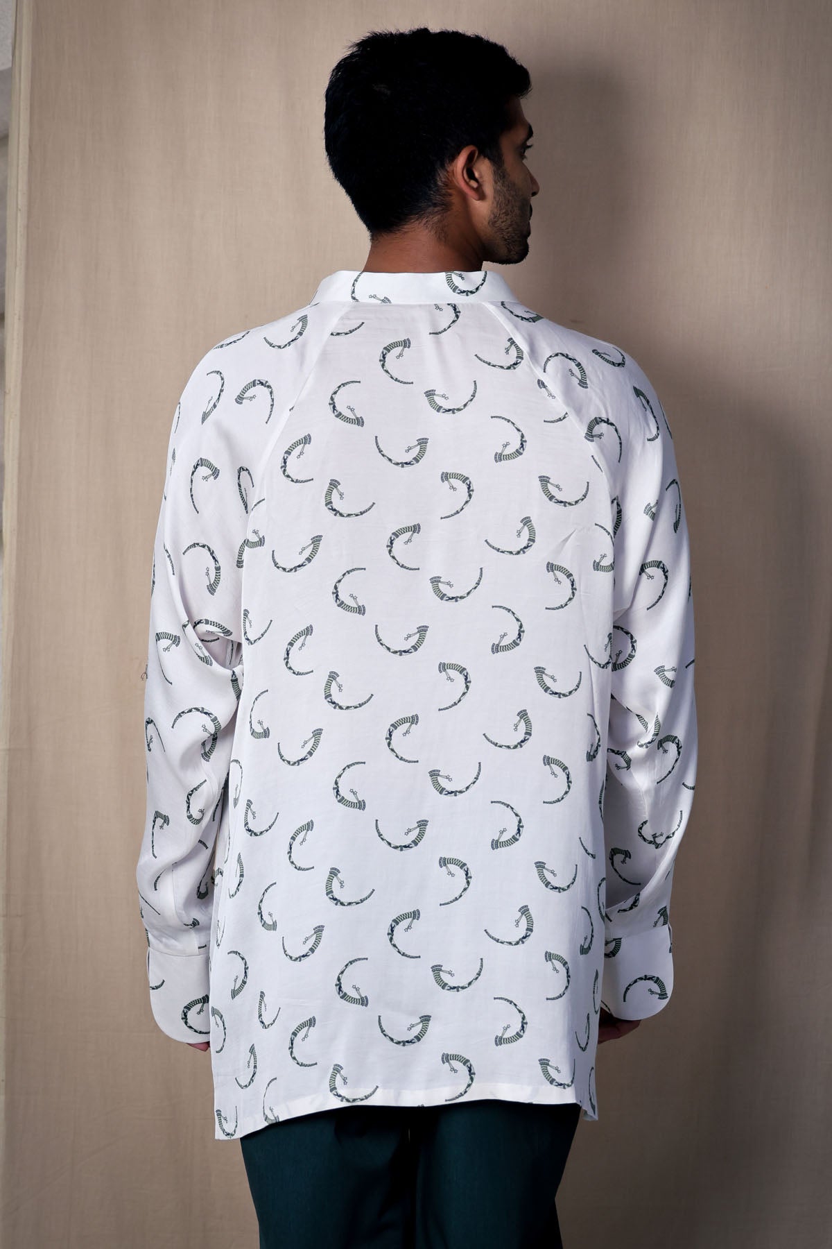 White Print Raglan Cut Shirt