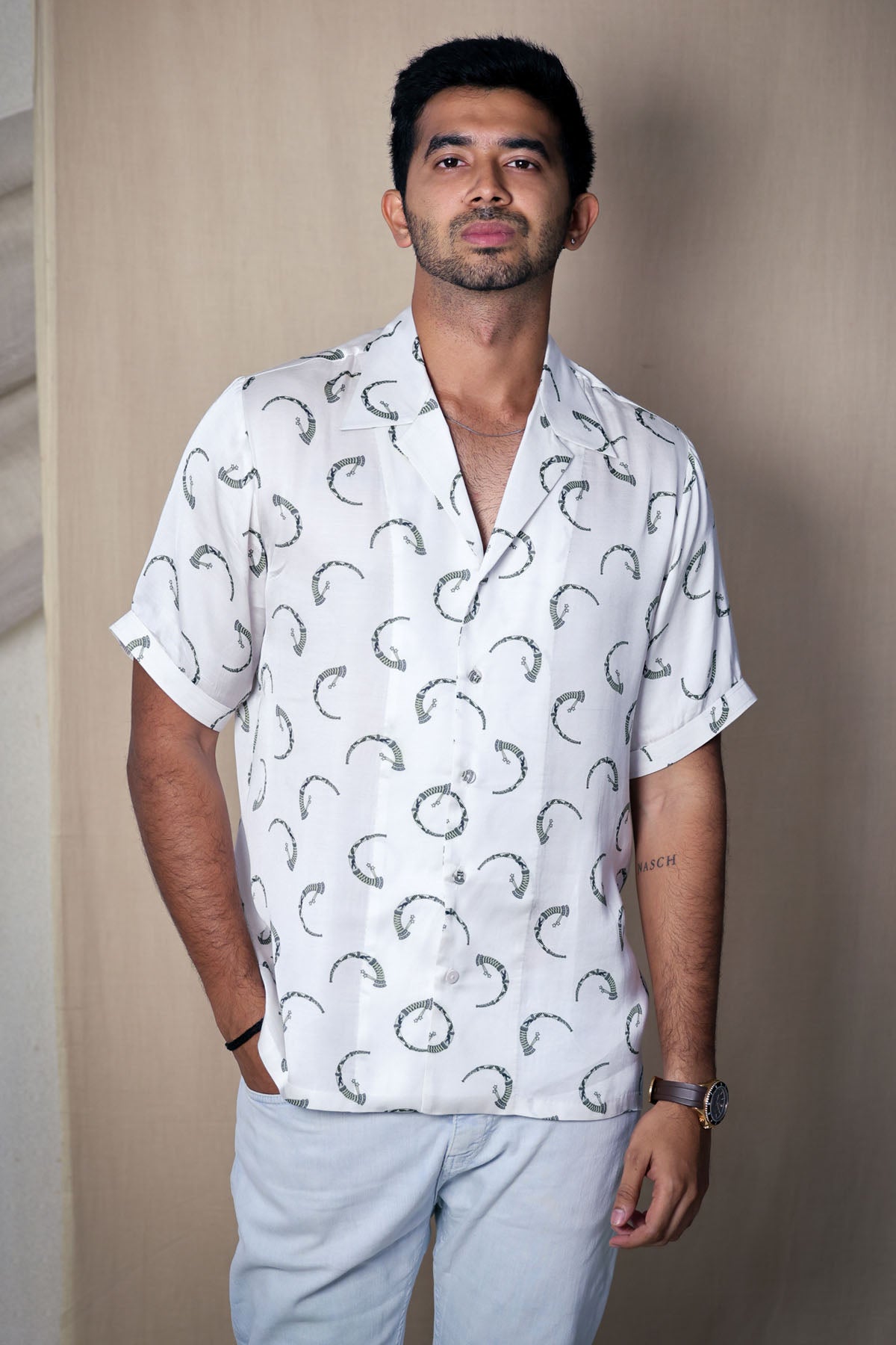 Arya Giri White Print Short Sleeves Shirts for men online at ScrollnShops