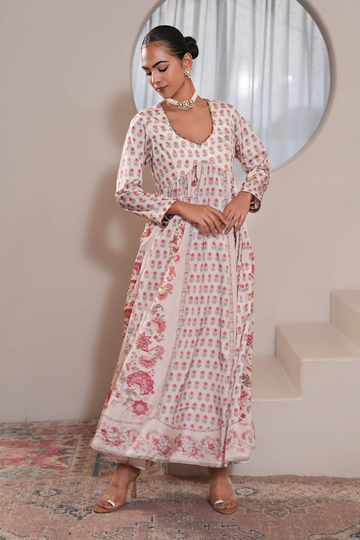 Buy White Printed Anarkali & Pants by Ugna by Unnati for women online at ScrollnShops