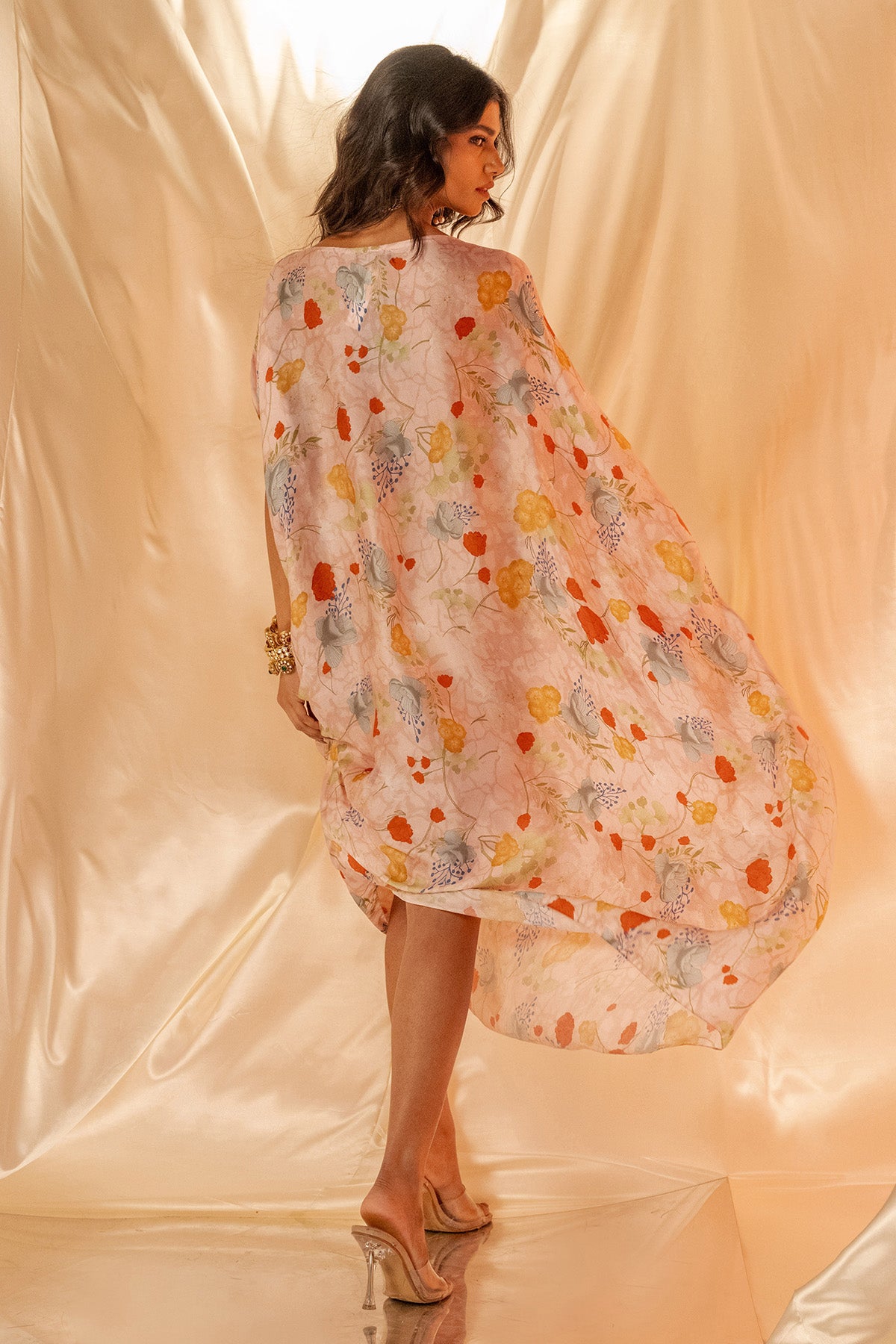 White Printed Drape Style Dress