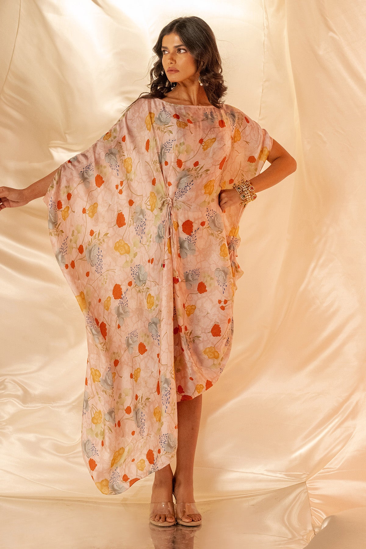 White Printed Drape Style Dress