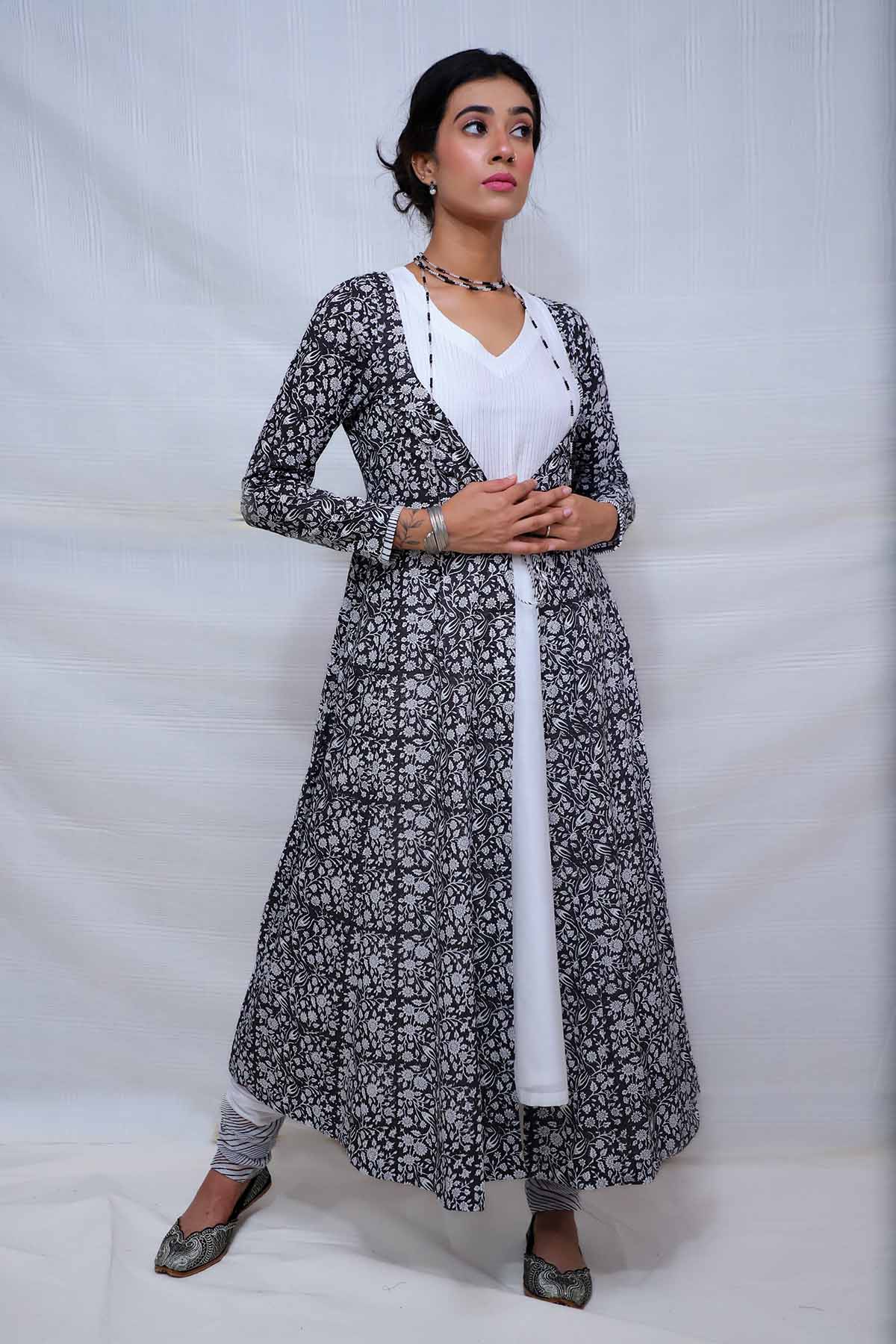 Buy White Printed Flare Anarkali Set by House Of 87 for women online at ScrollnShops