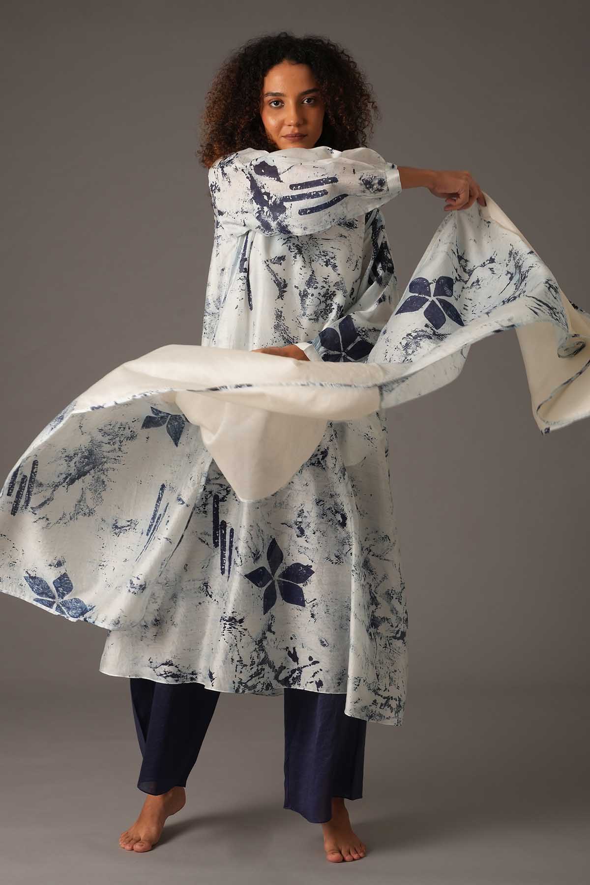 Khat Clothing White Printed Flared Kurta Set for women online at ScrollnShops