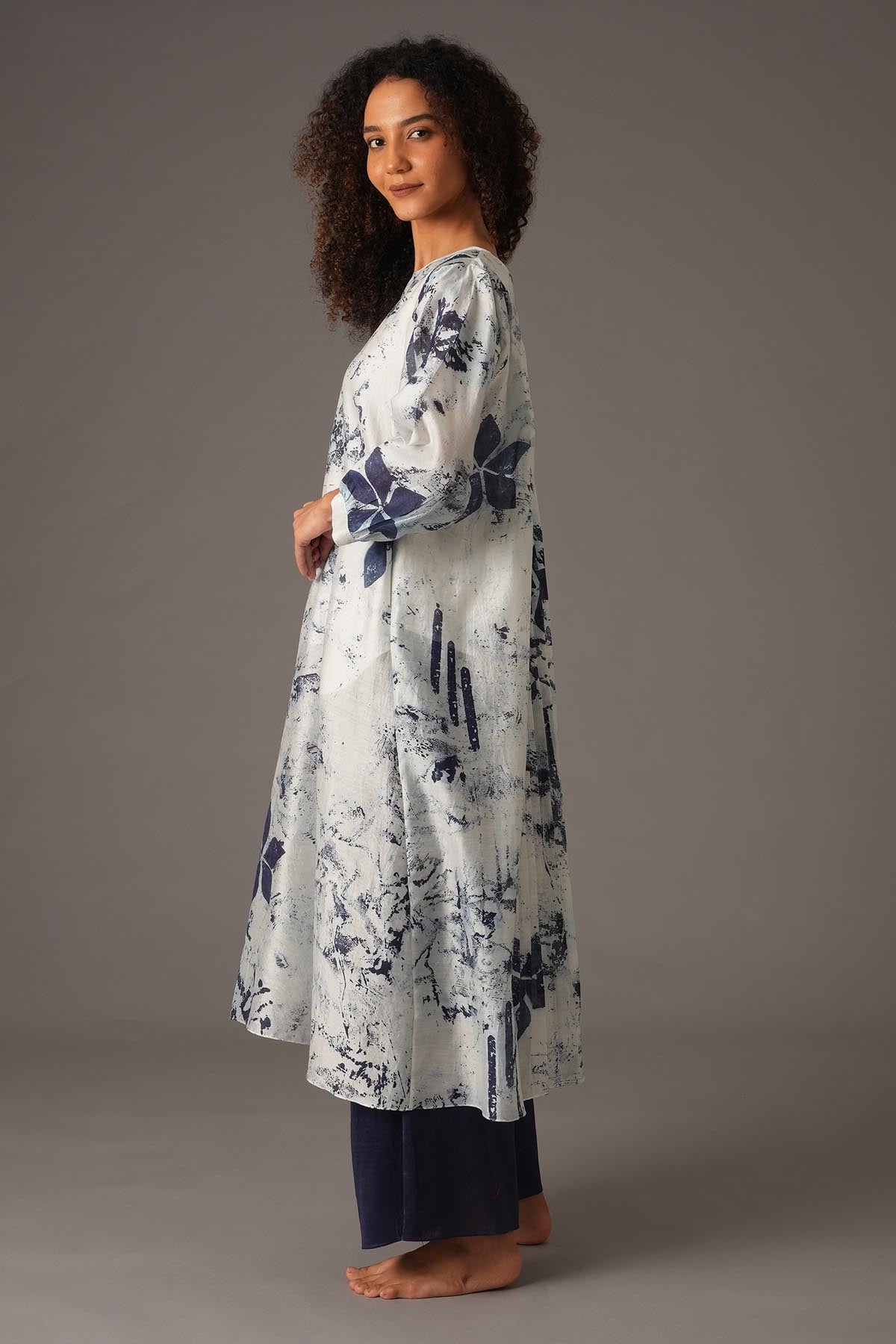 White Printed Flared Kurta Set