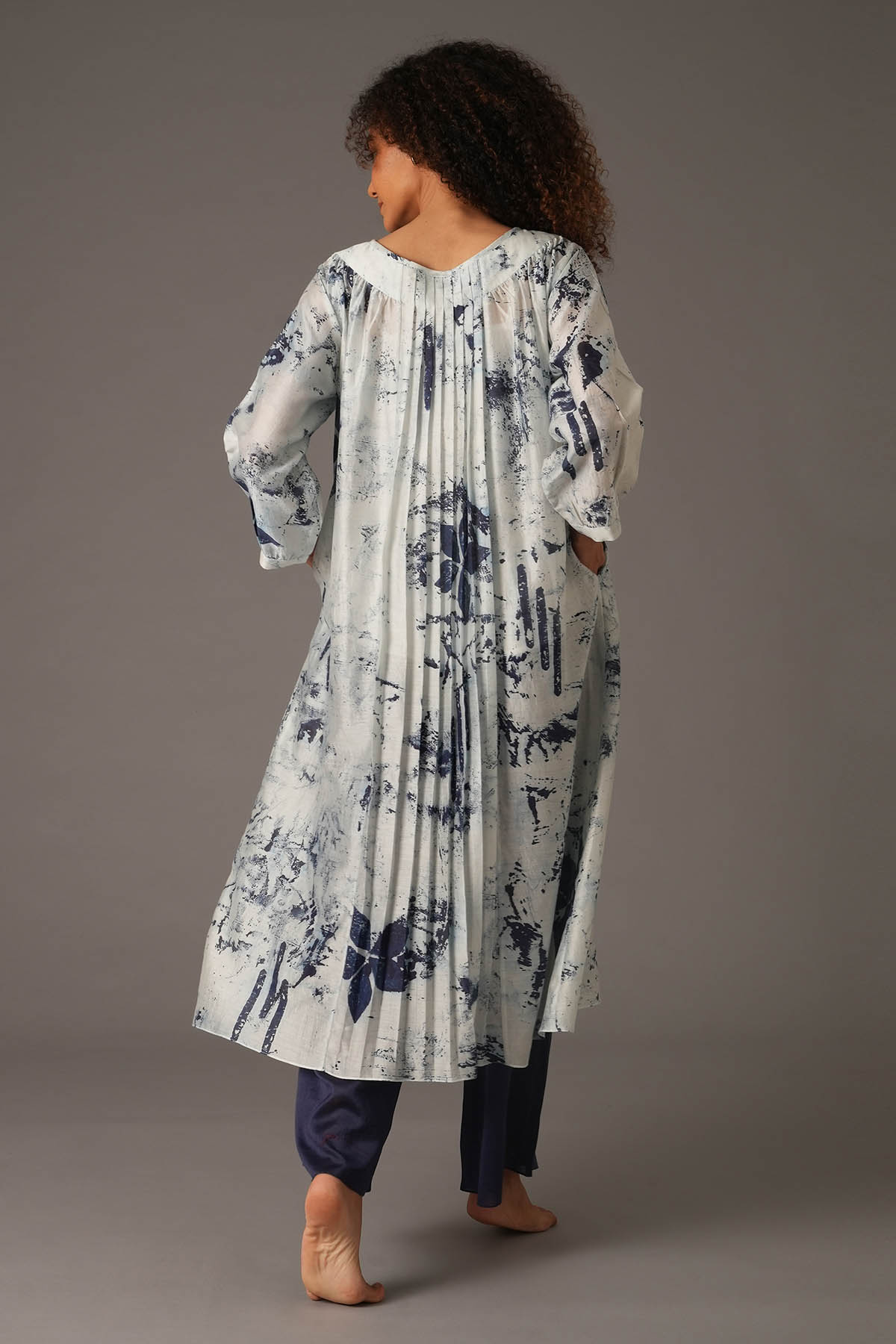 White Printed Flared Kurta Set