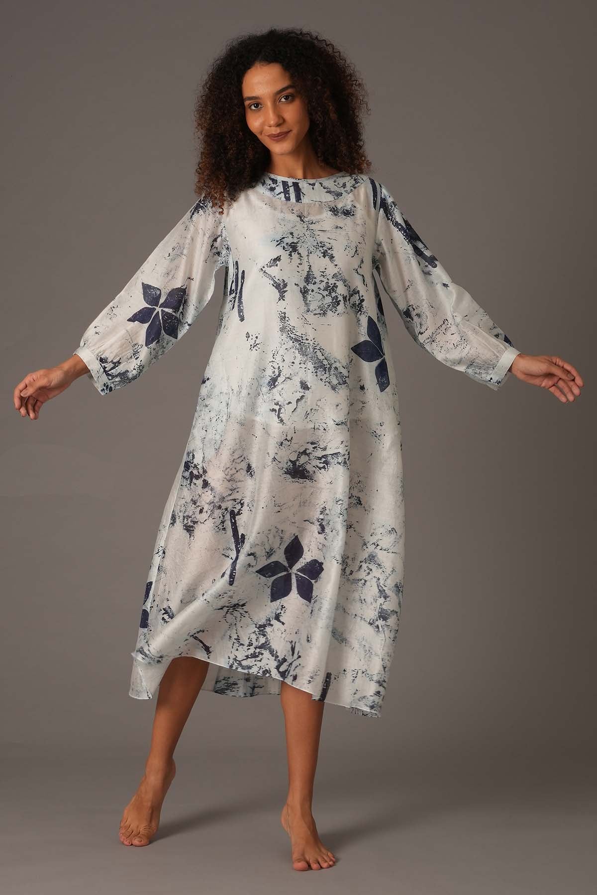 White Printed Flared Midi Dress