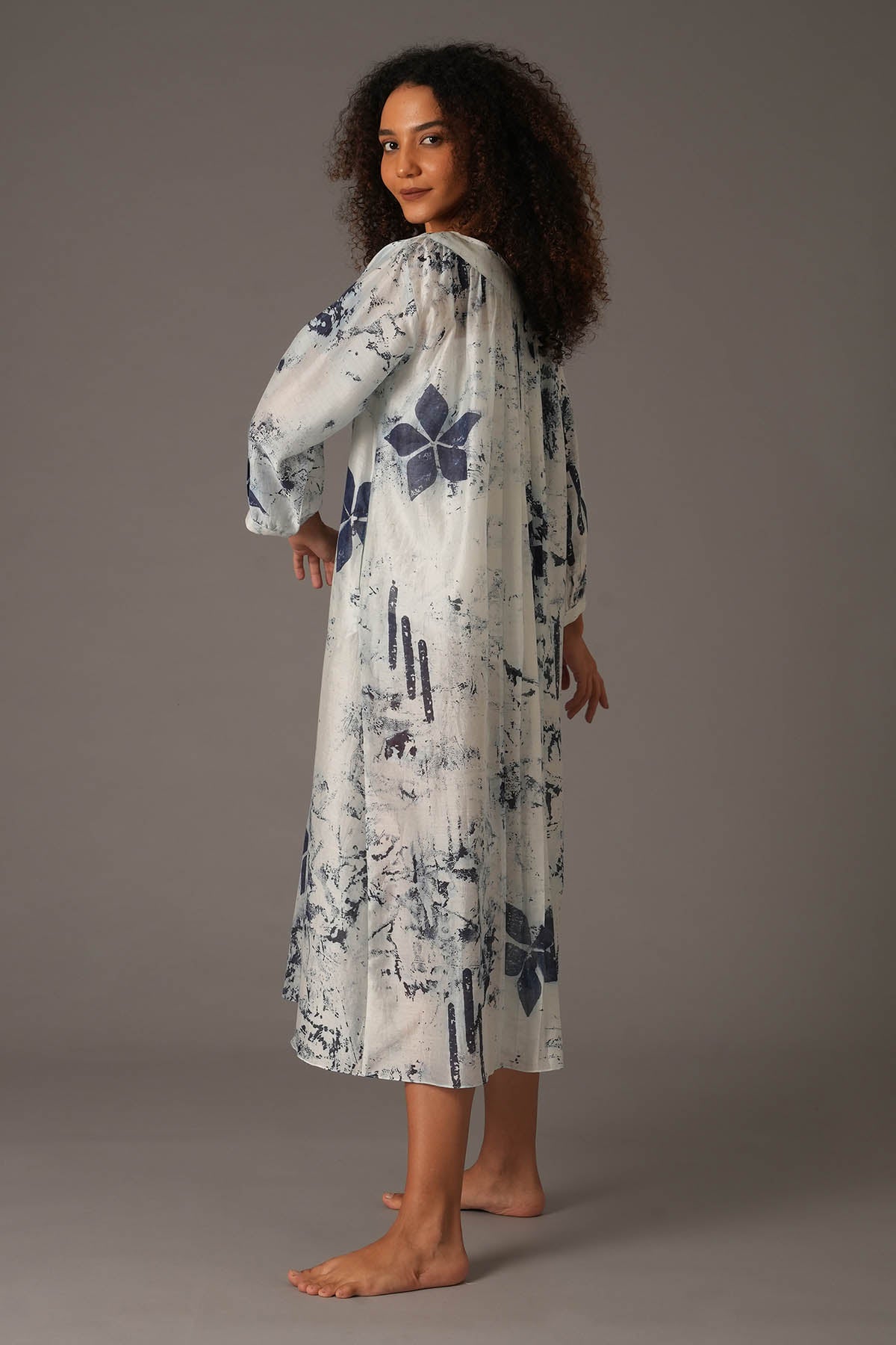 White Printed Flared Midi Dress