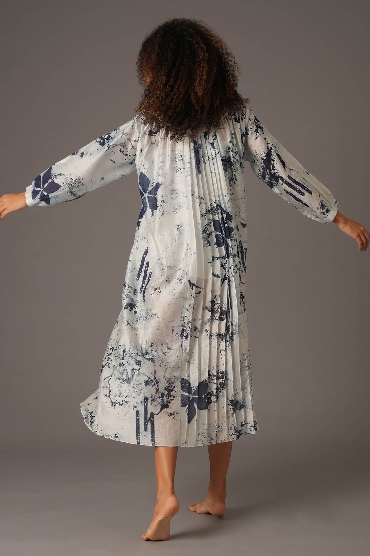 White Printed Flared Midi Dress