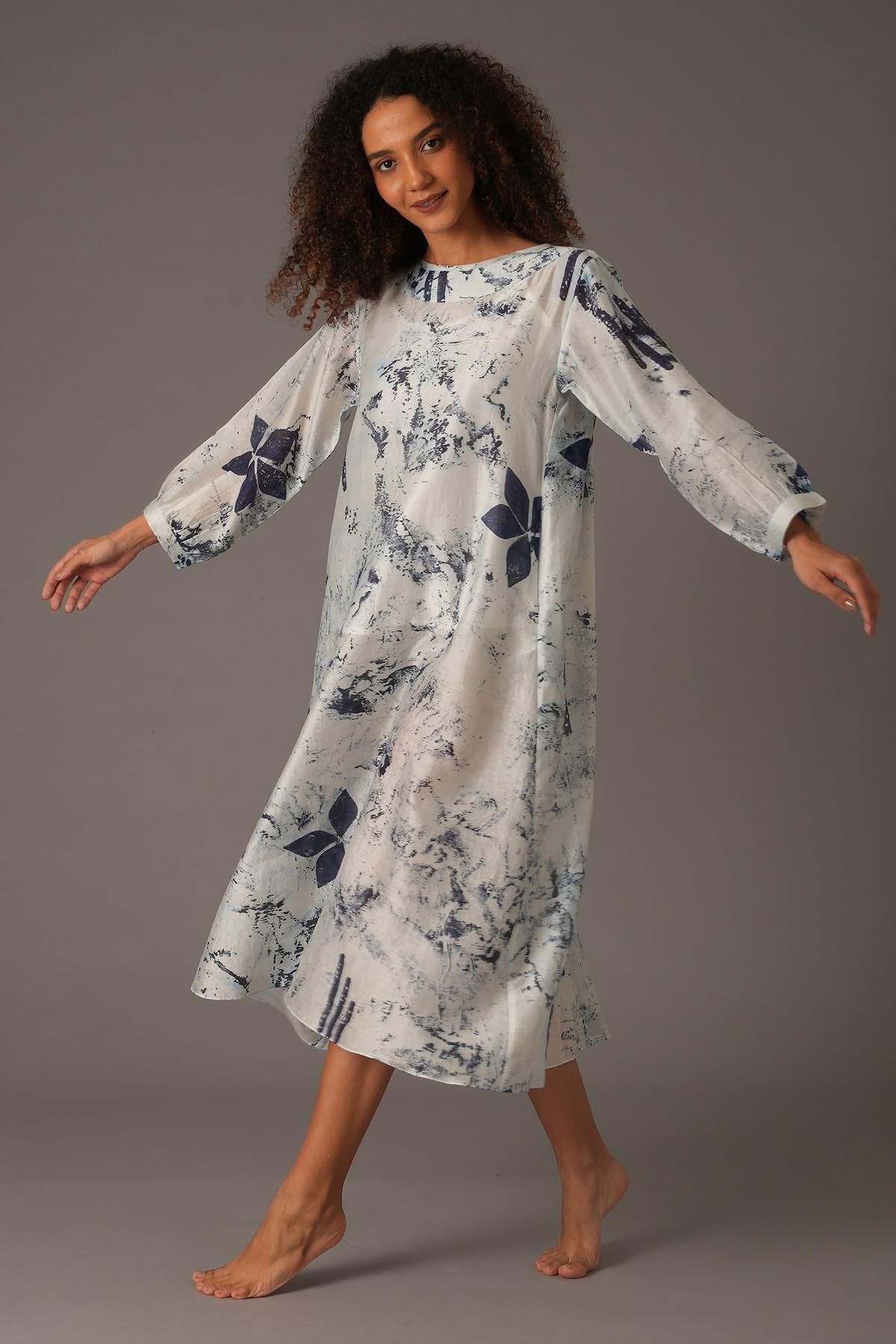 White Printed Flared Midi Dress