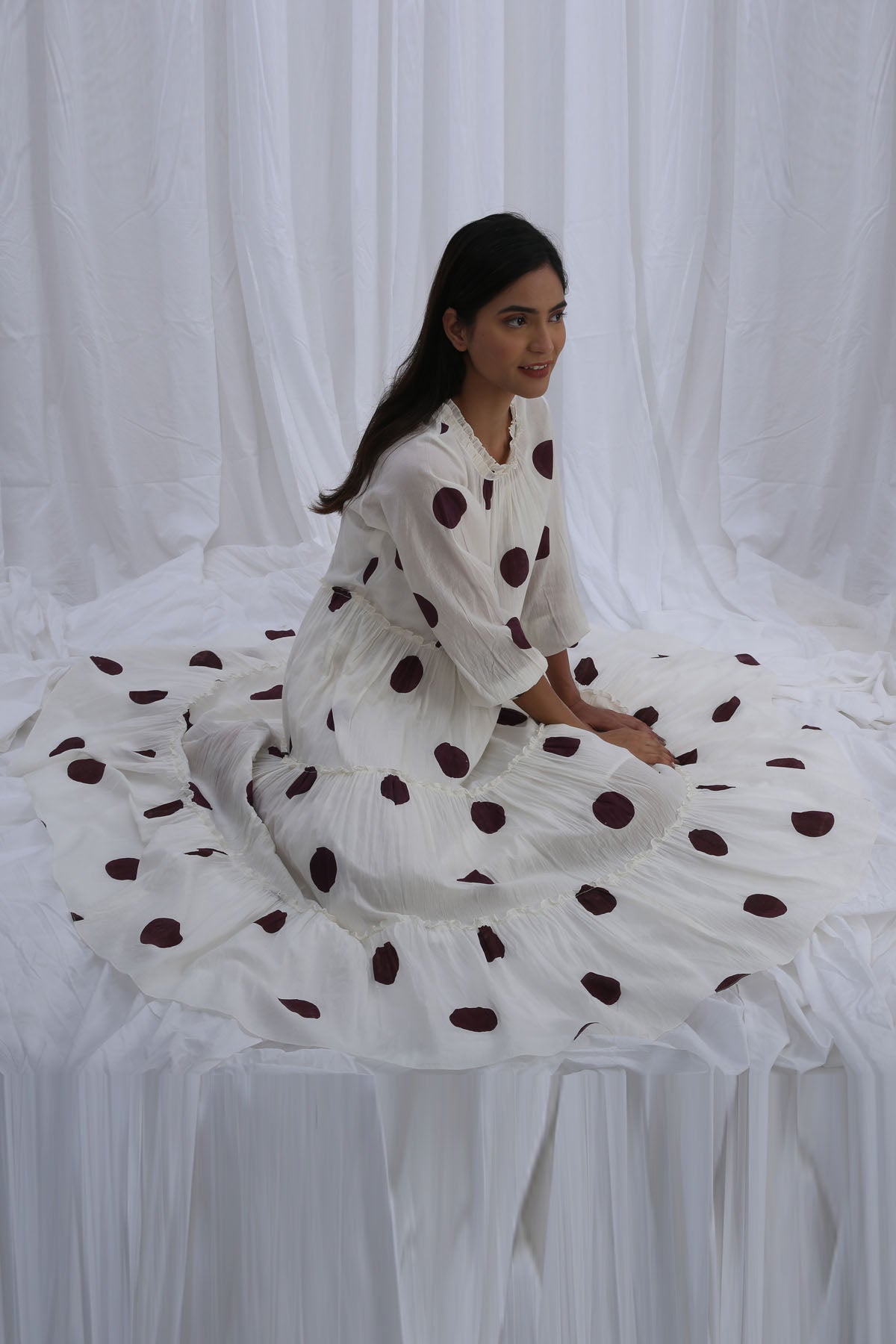 White Printed Frill Kurta Set