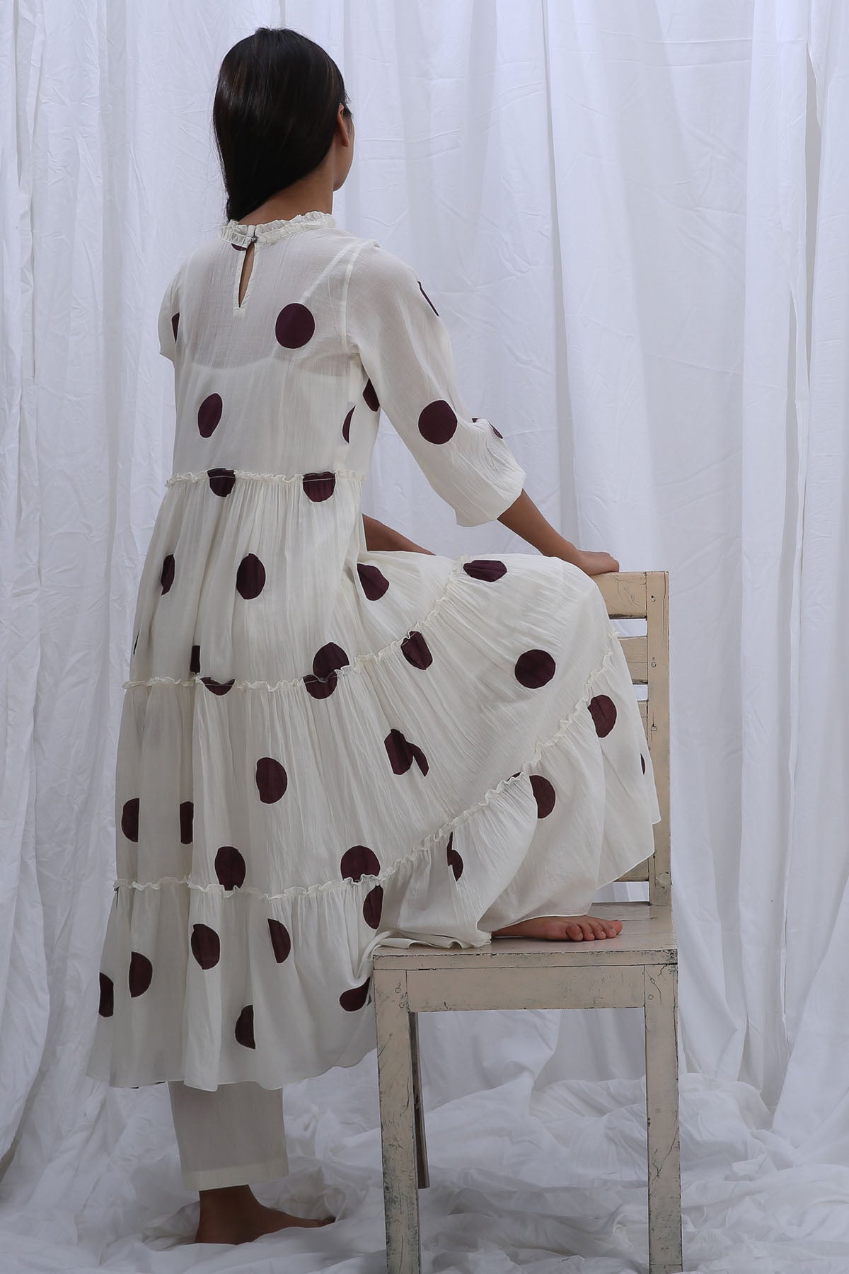 White Printed Frill Kurta Set