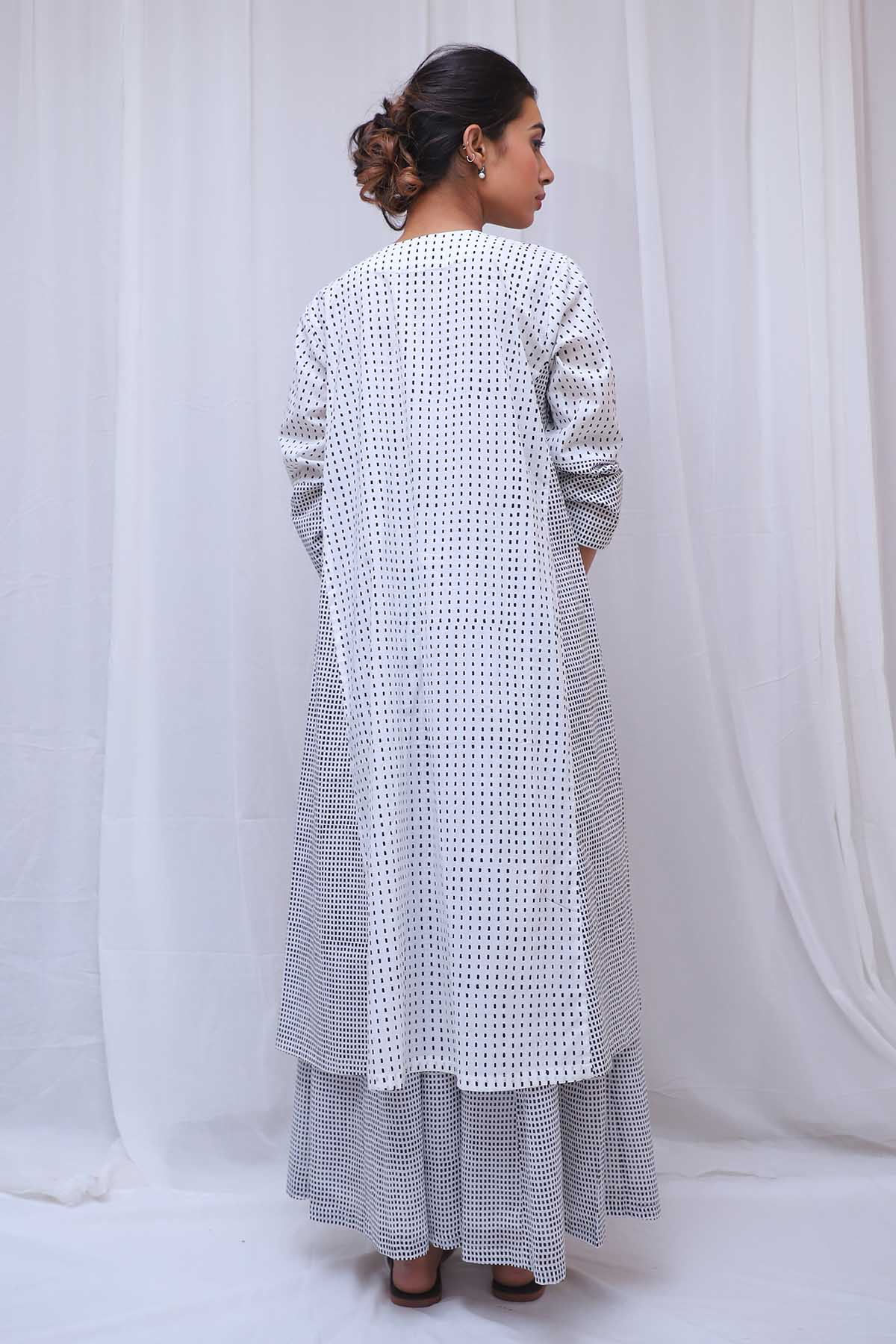 White Printed Long Kurta & Pants