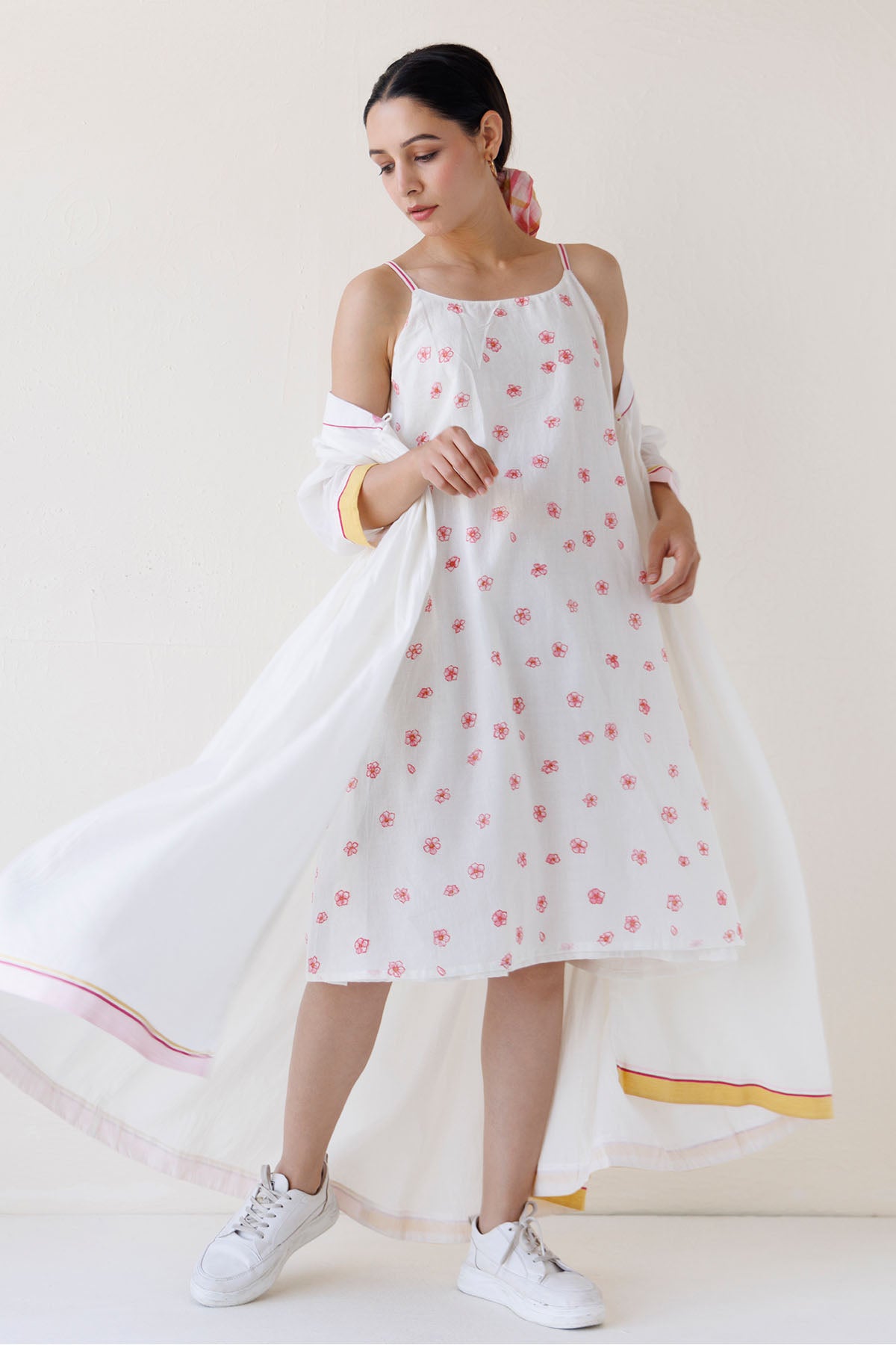 Buy Designer White Printed Midi Jacket Dress for Women