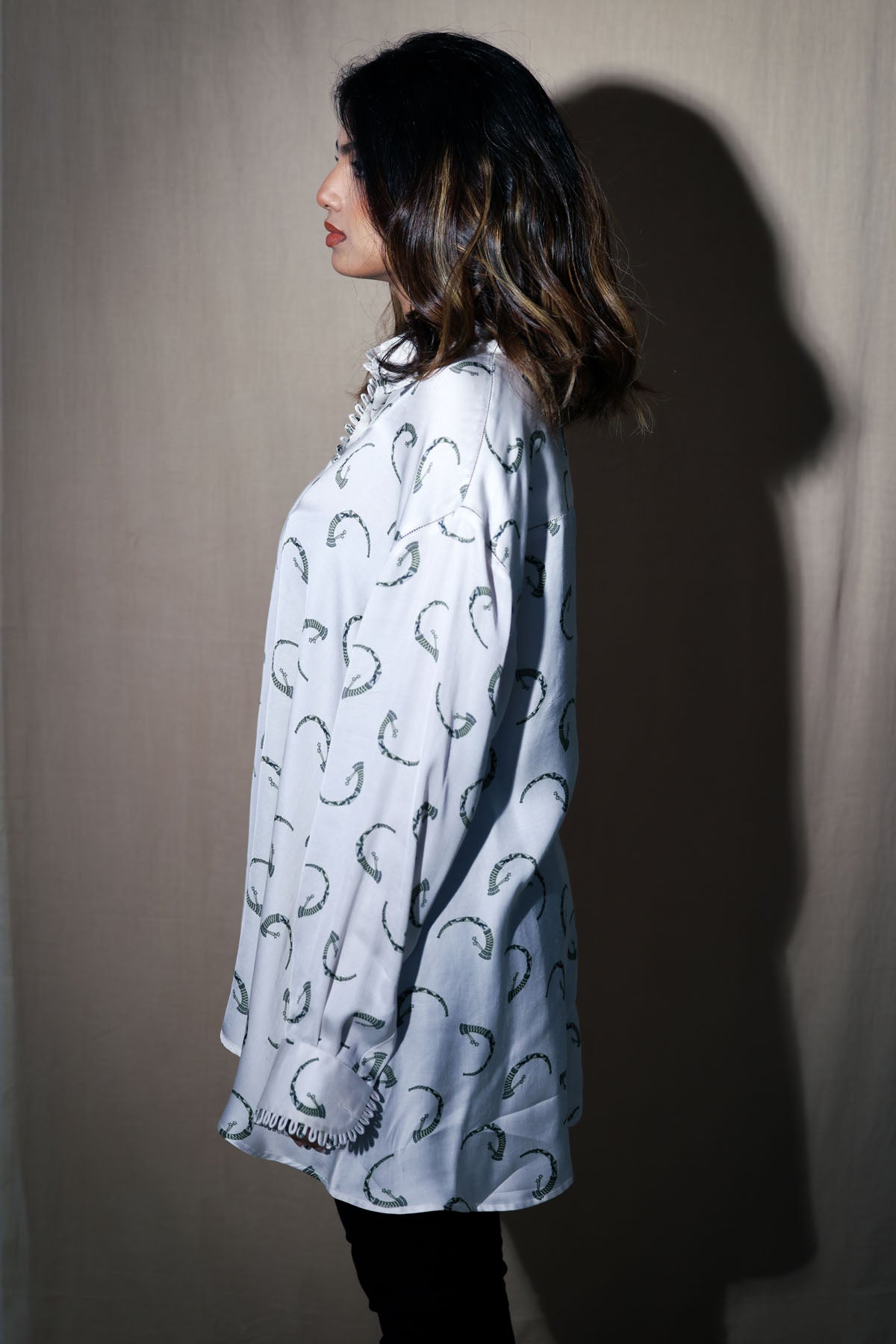 White Printed Oversized Shirt