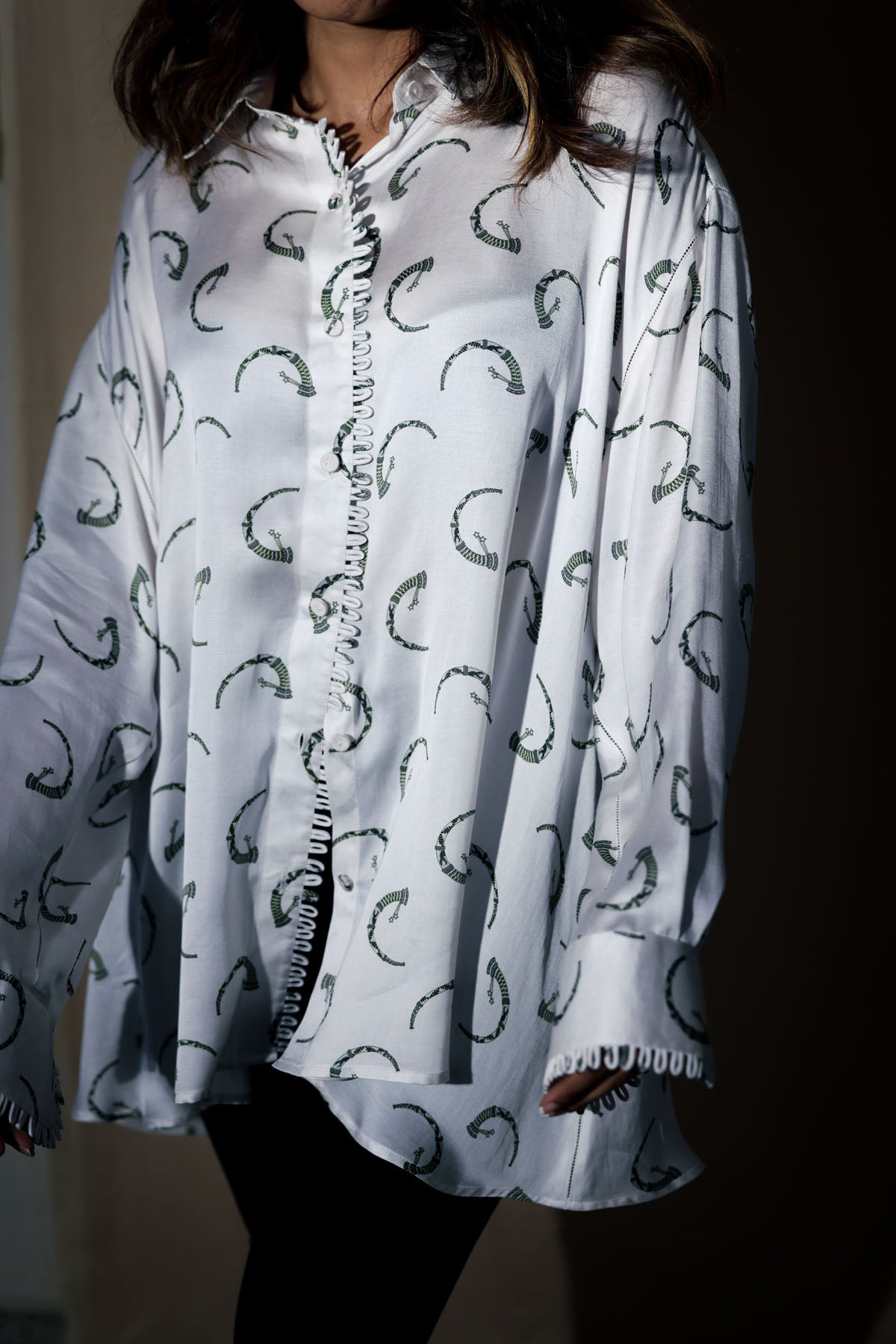 White Printed Oversized Shirt