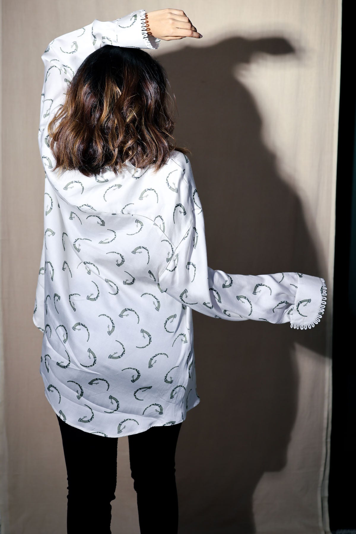 White Printed Oversized Shirt