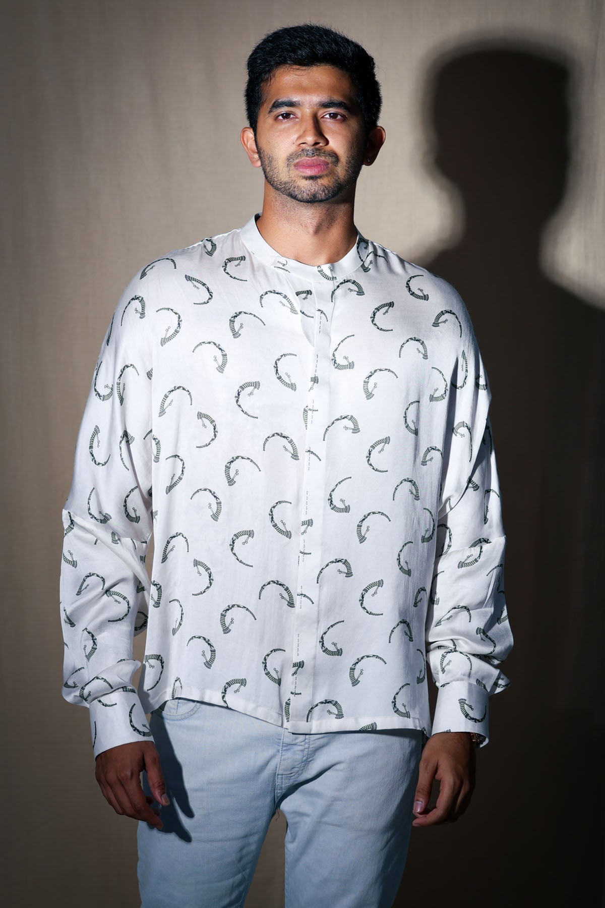 Arya Giri White Printed Placket Shirts for men online at ScrollnShops