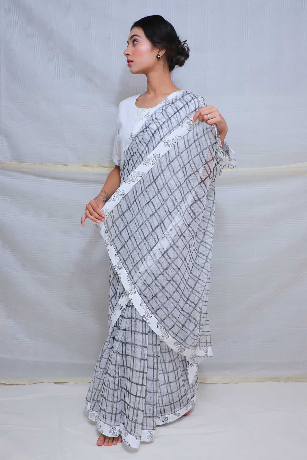 Buy White Printed Saree & Blouse by House Of 87 for women online at ScrollnShops