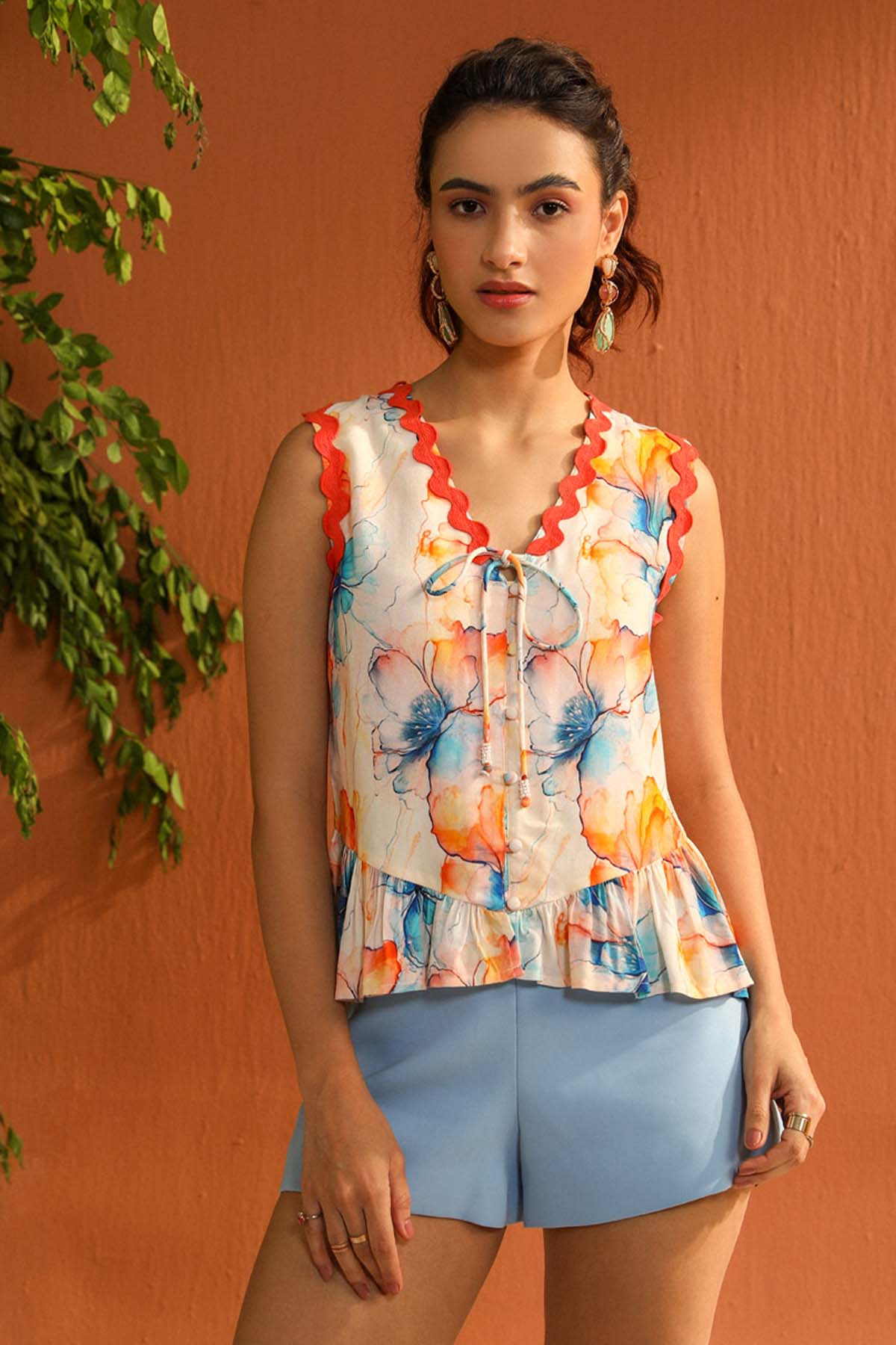 Sewtable Clothing White Printed Sleeveless Top for women online at ScrollnShops