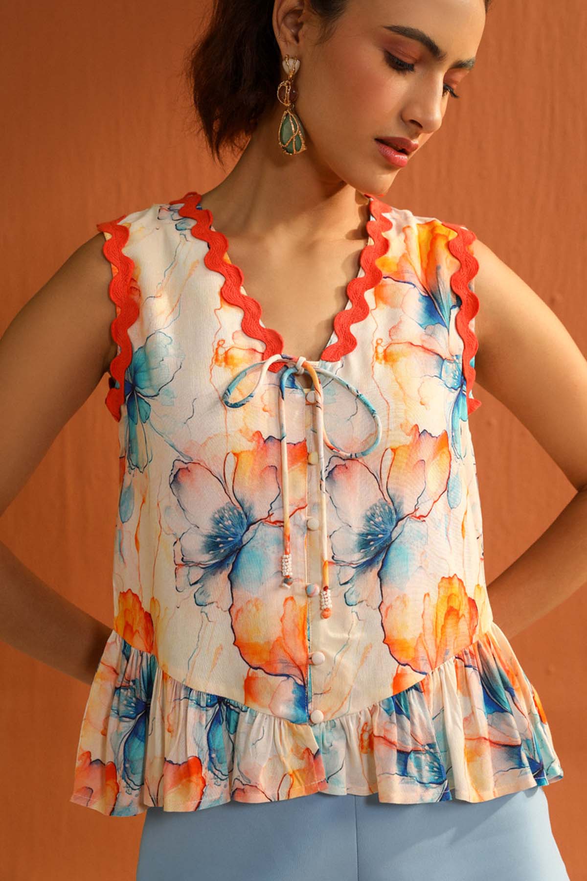 White Printed Sleeveless Top