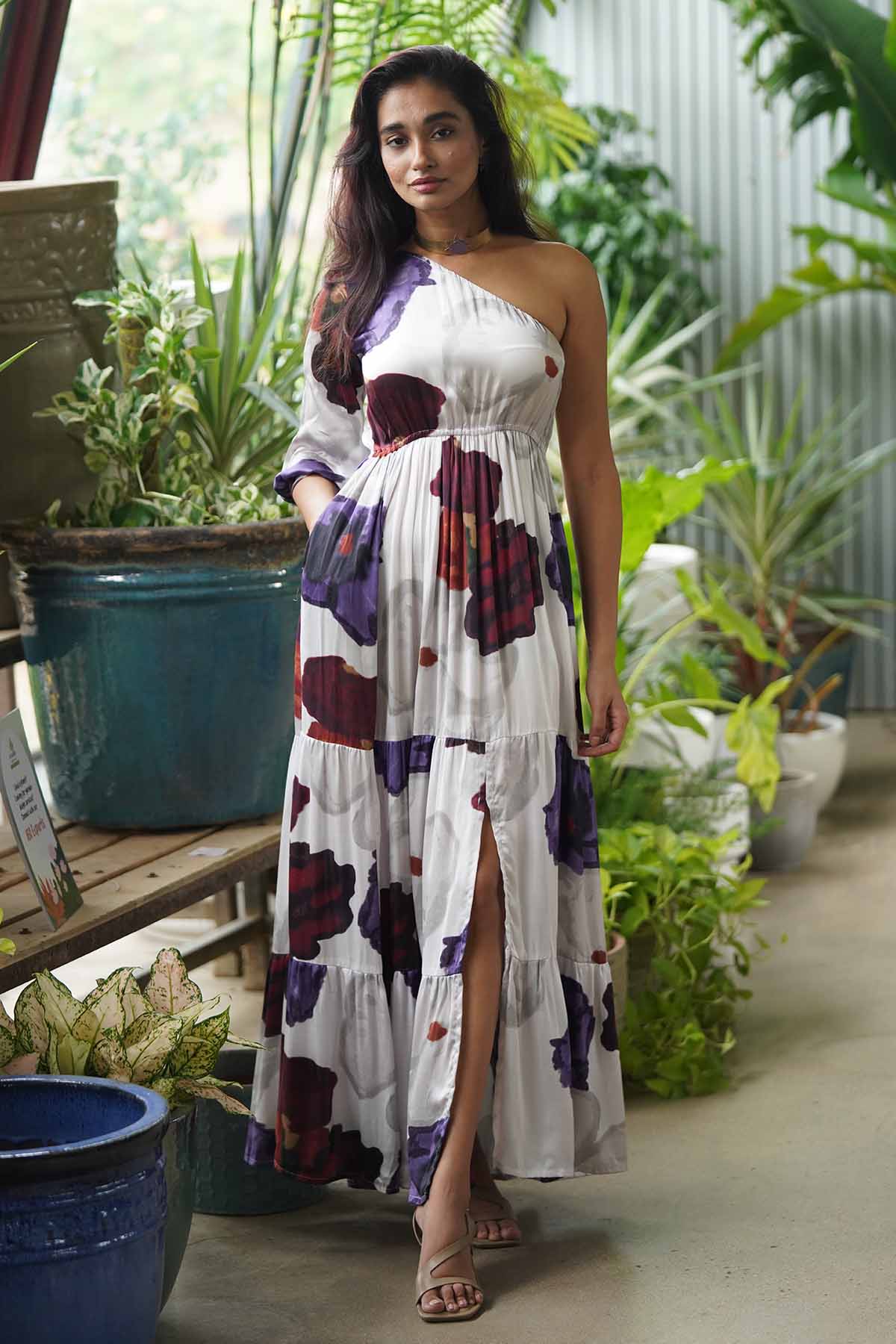 Buy White Printed Slit Maxi Dress by RadhaRaman for women online at ScrollnShops