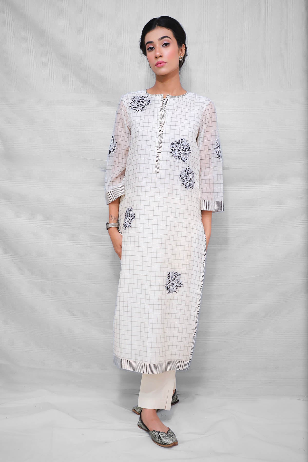White Printed Straight Kurta Set