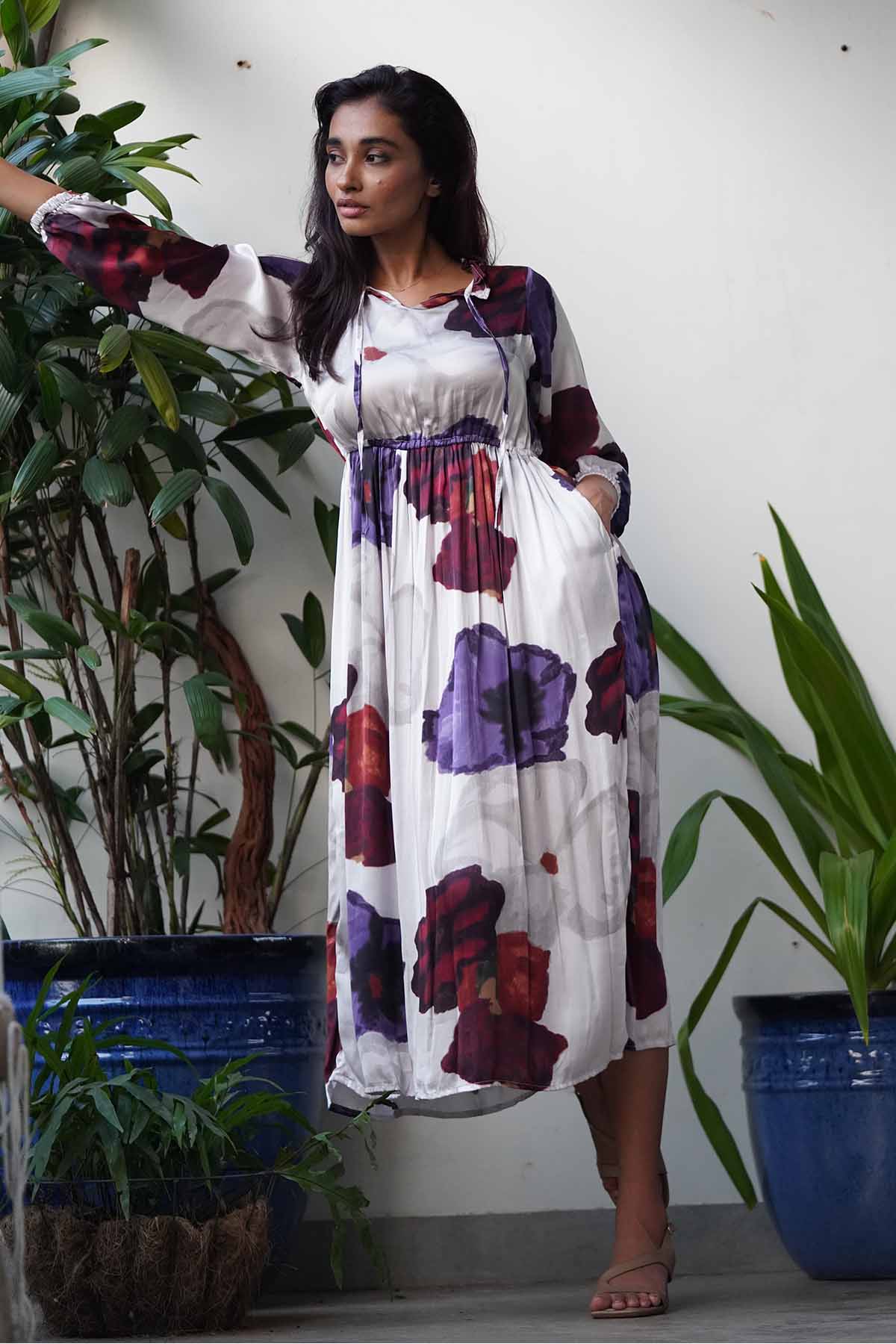 Buy White Printed Tie-Up Neck Dress by RadhaRaman for women online at ScrollnShops