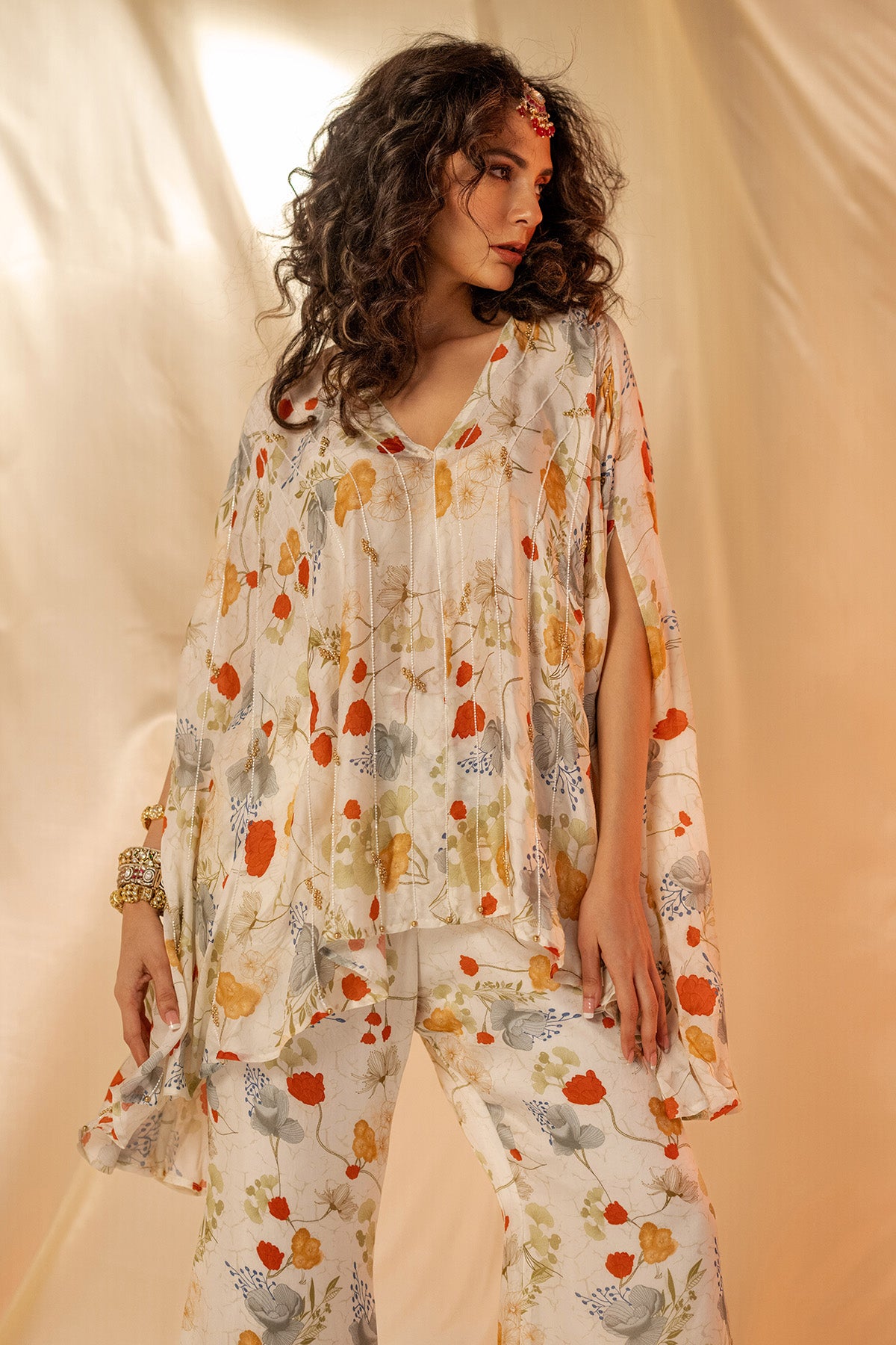 White Printed Top & Flare Pants