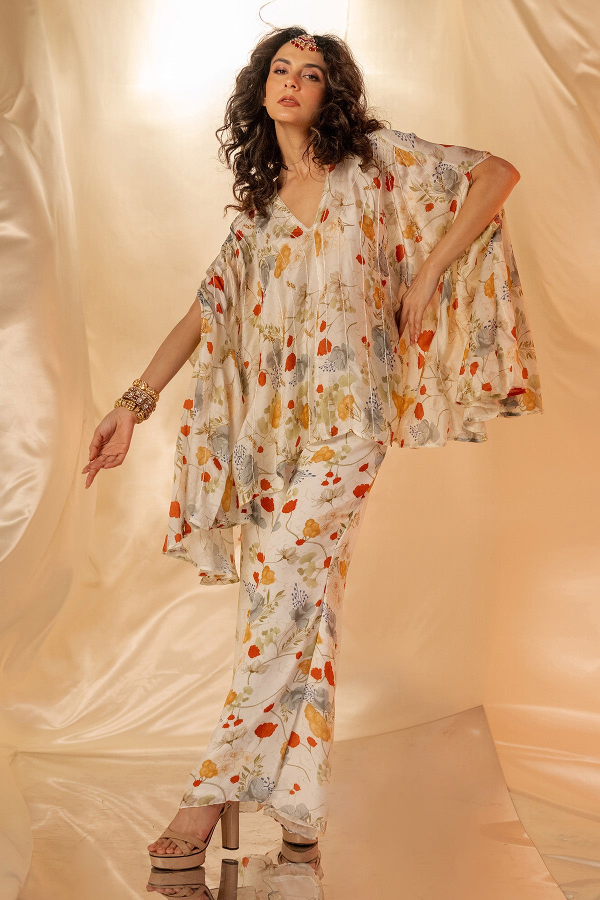 White Printed Top & Flare Pants