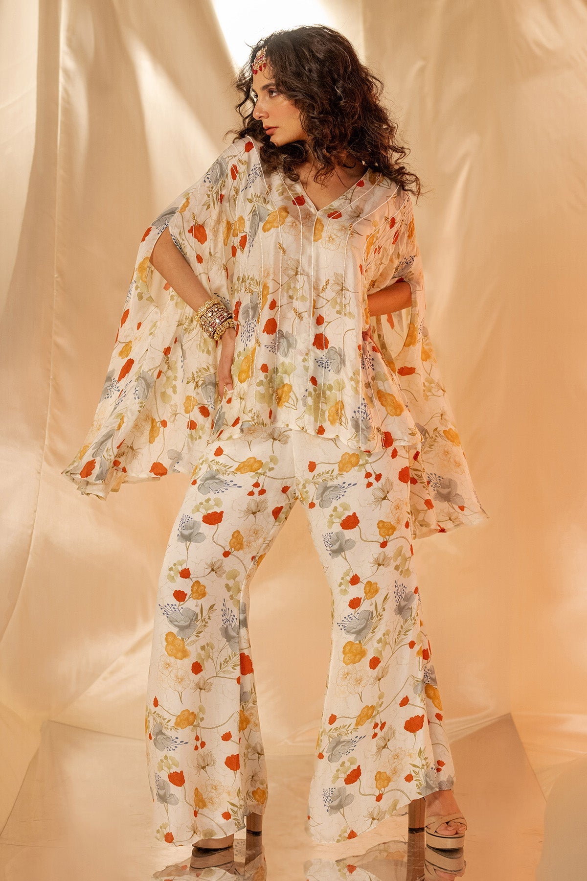 Buy White Printed Top & Flare Pants by Shristi Chetani for women online at ScrollnShops