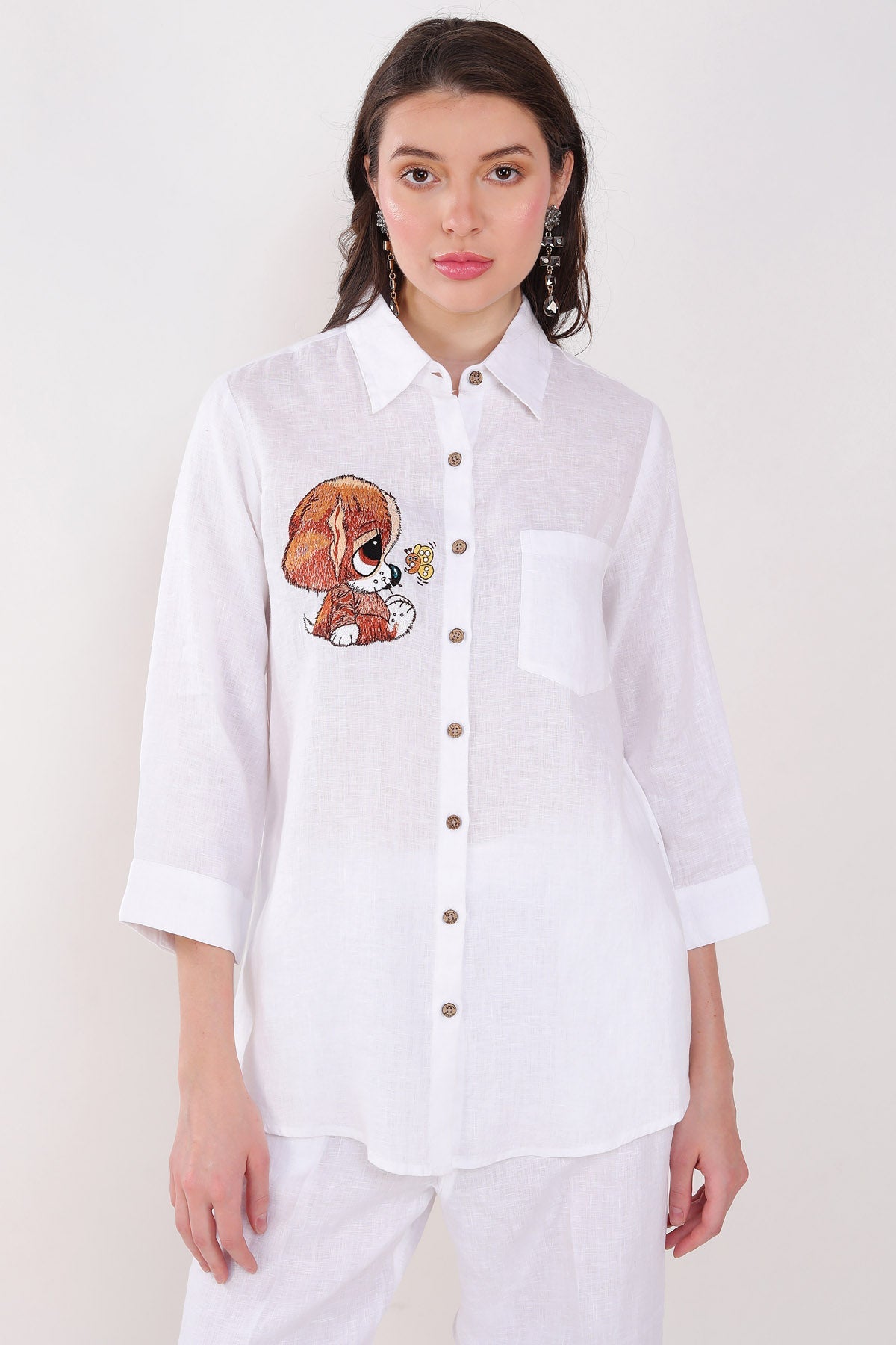 Buy Designer White Puppy Embroidered Shirt Online