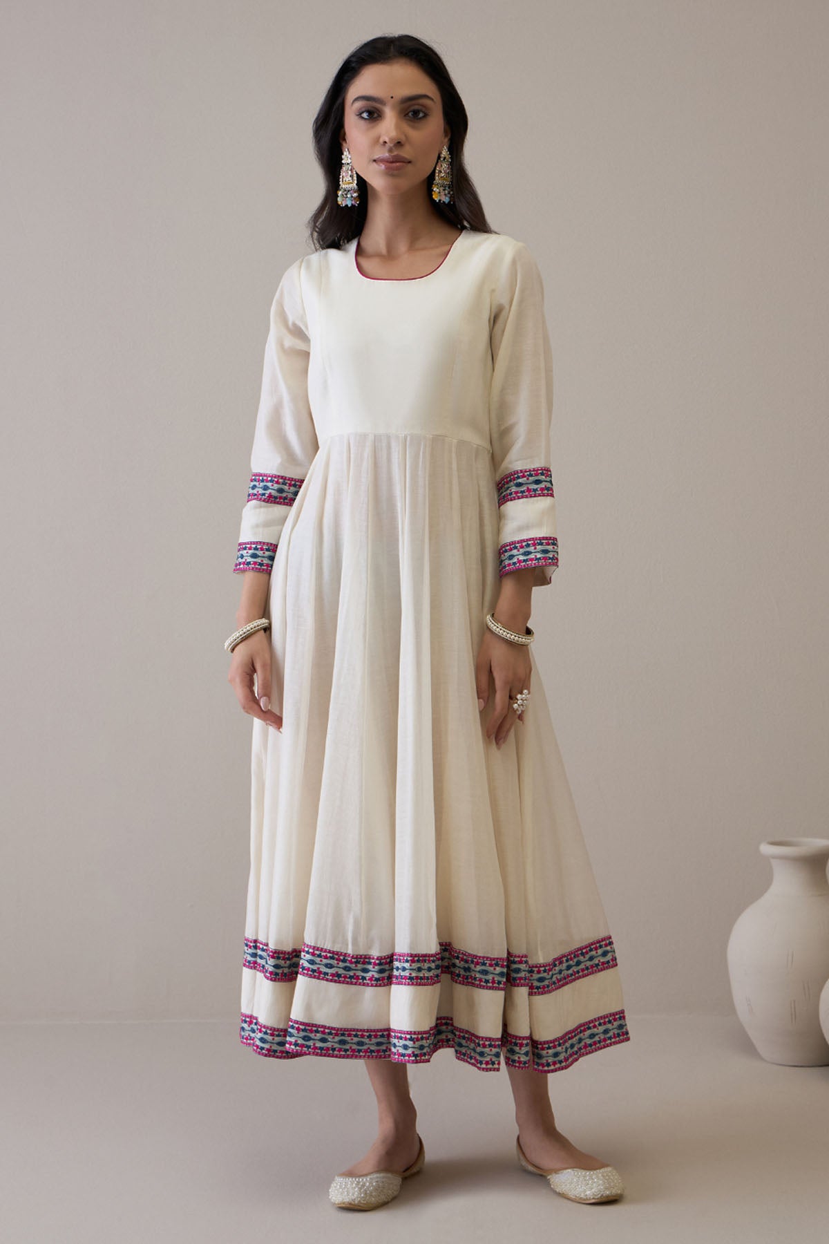 White Pure Chanderi Anarkali Set