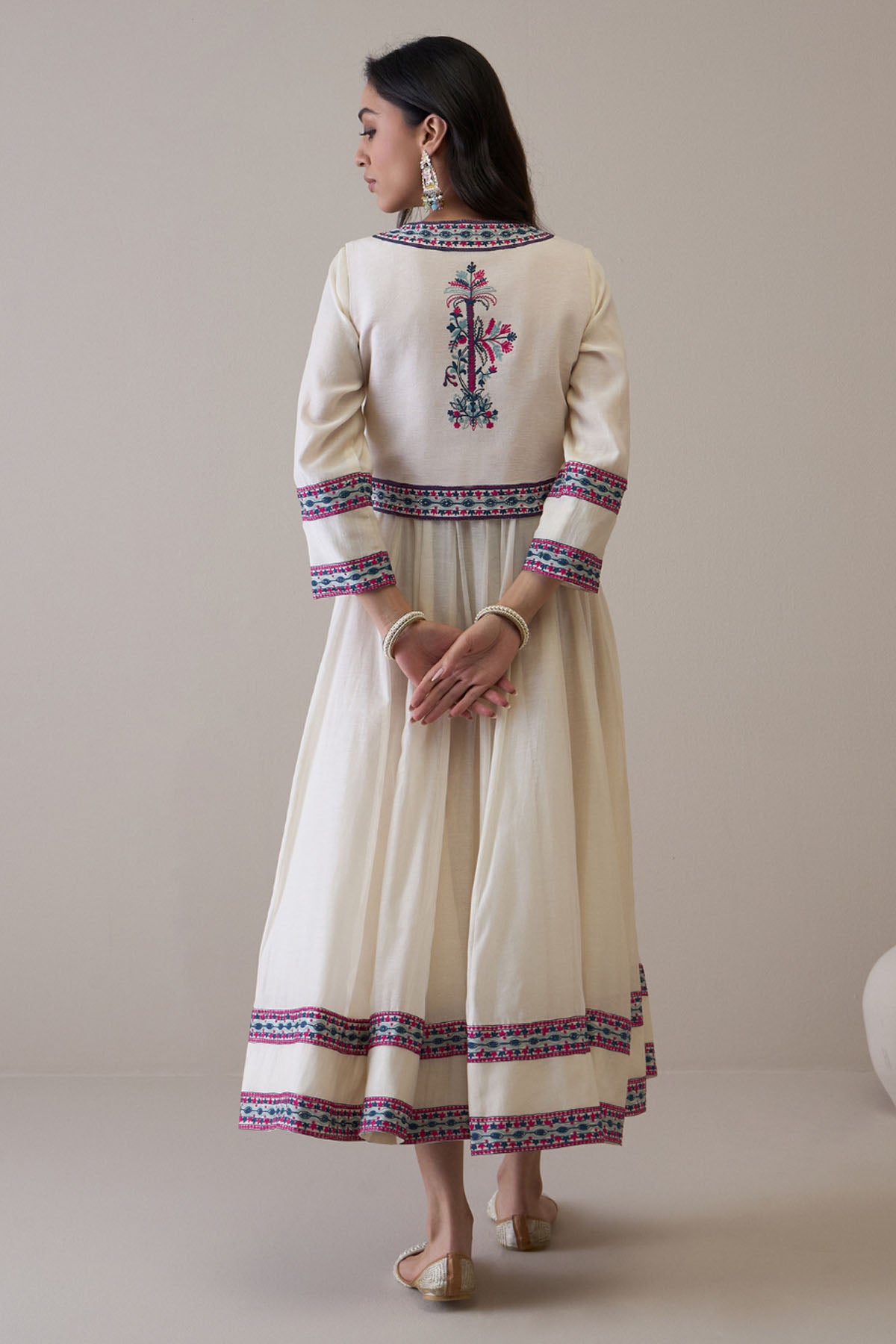 White Pure Chanderi Anarkali Set