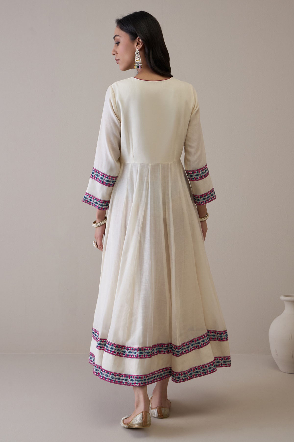 White Pure Chanderi Anarkali Set