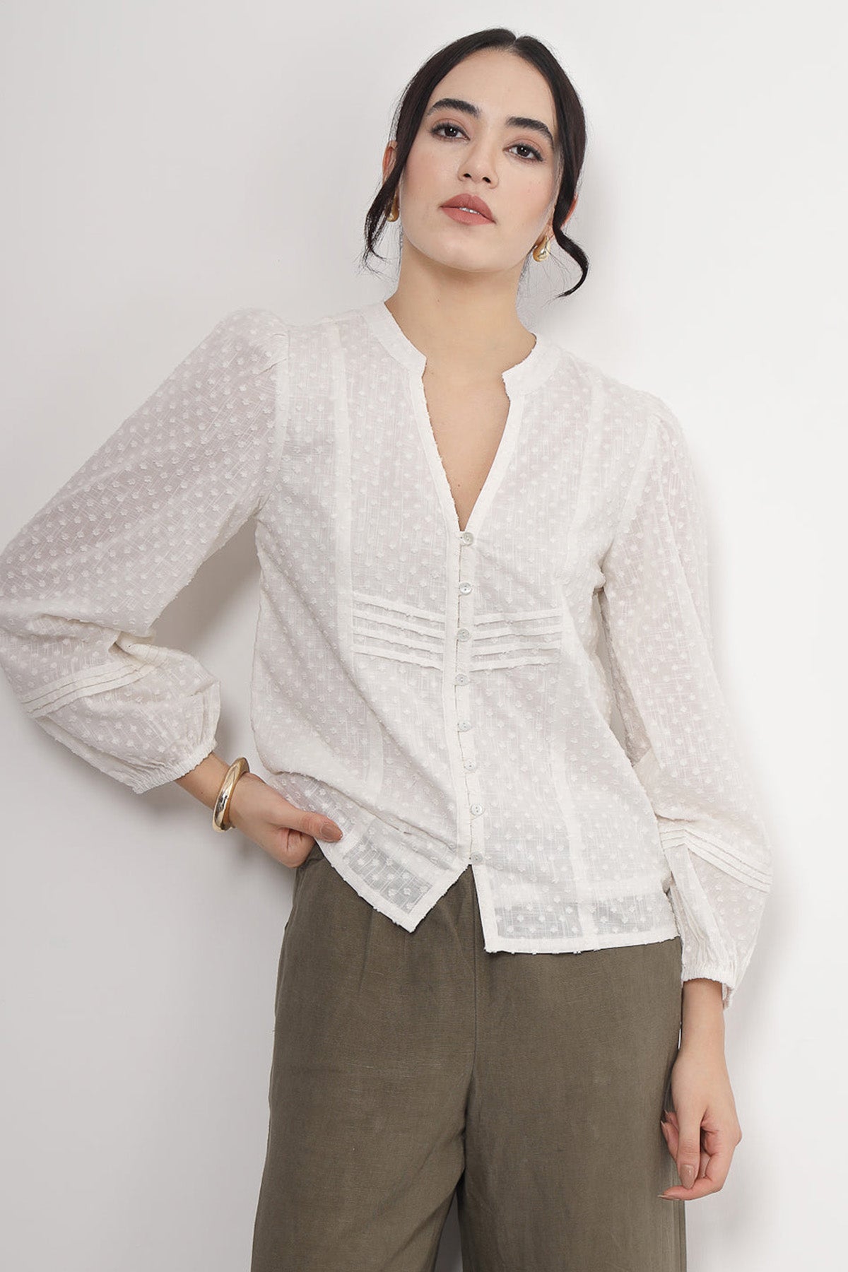 Buy White Pure Cotton Pintuck Top for Women by Qomn Designer online available at scrollnshops