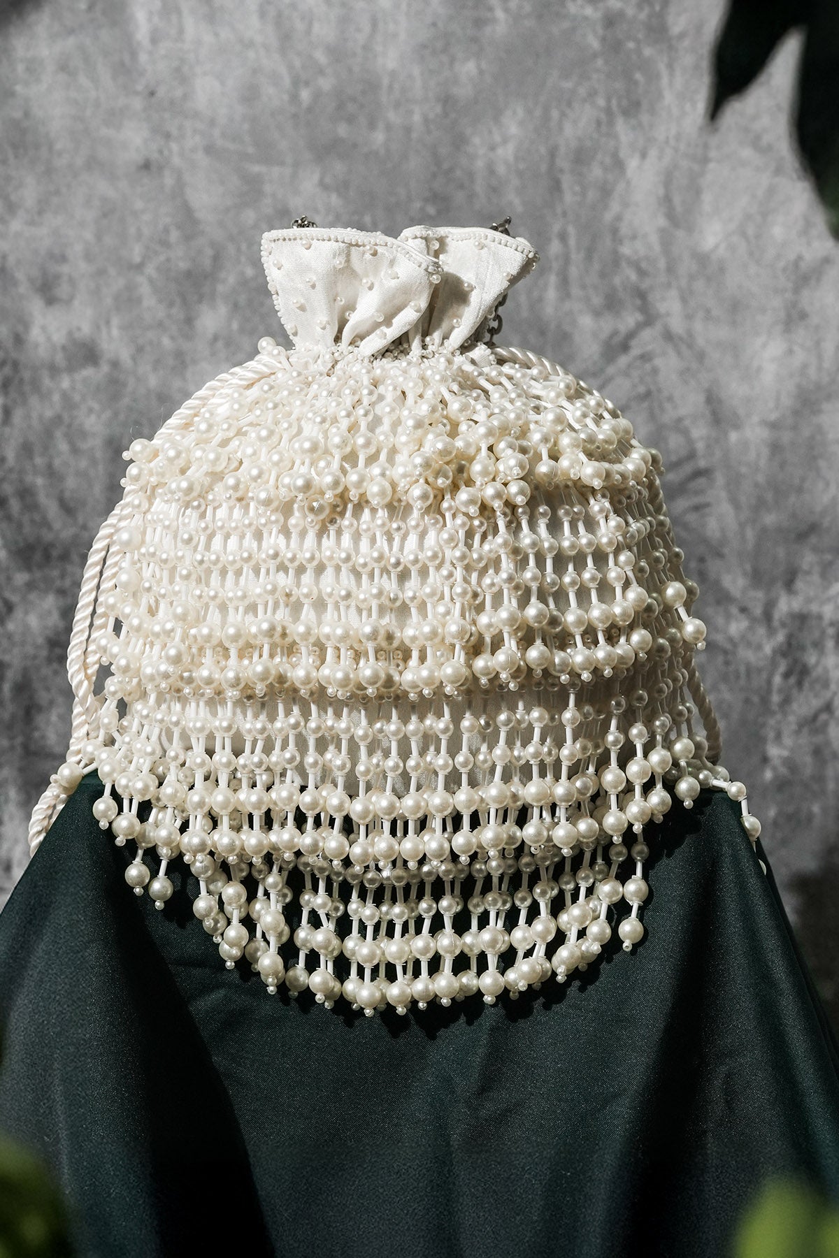 Buy White Raw Silk Pearl Work Potli for women by the Purple sack online available at scrollnshops