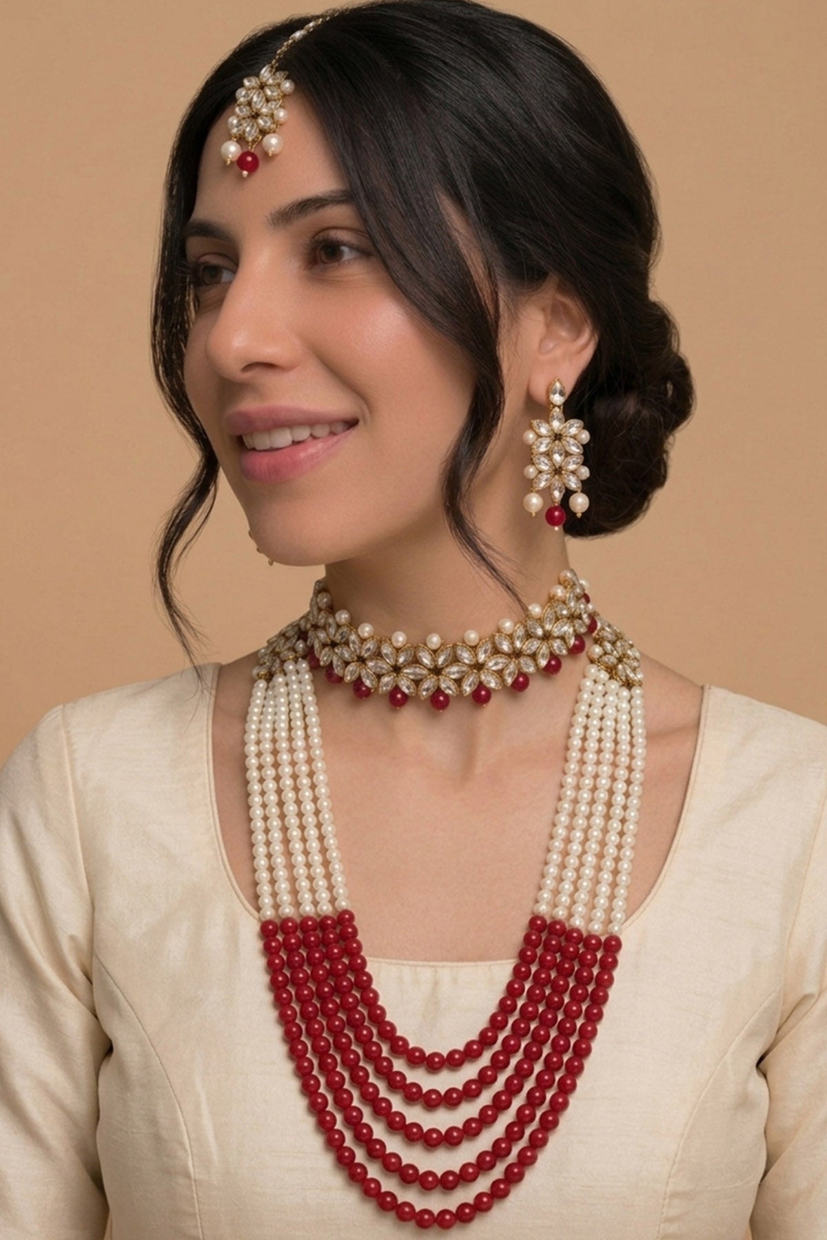 Buy White Red Beaded Jewellery Set for women by Inko & Co online available at scrollnshops