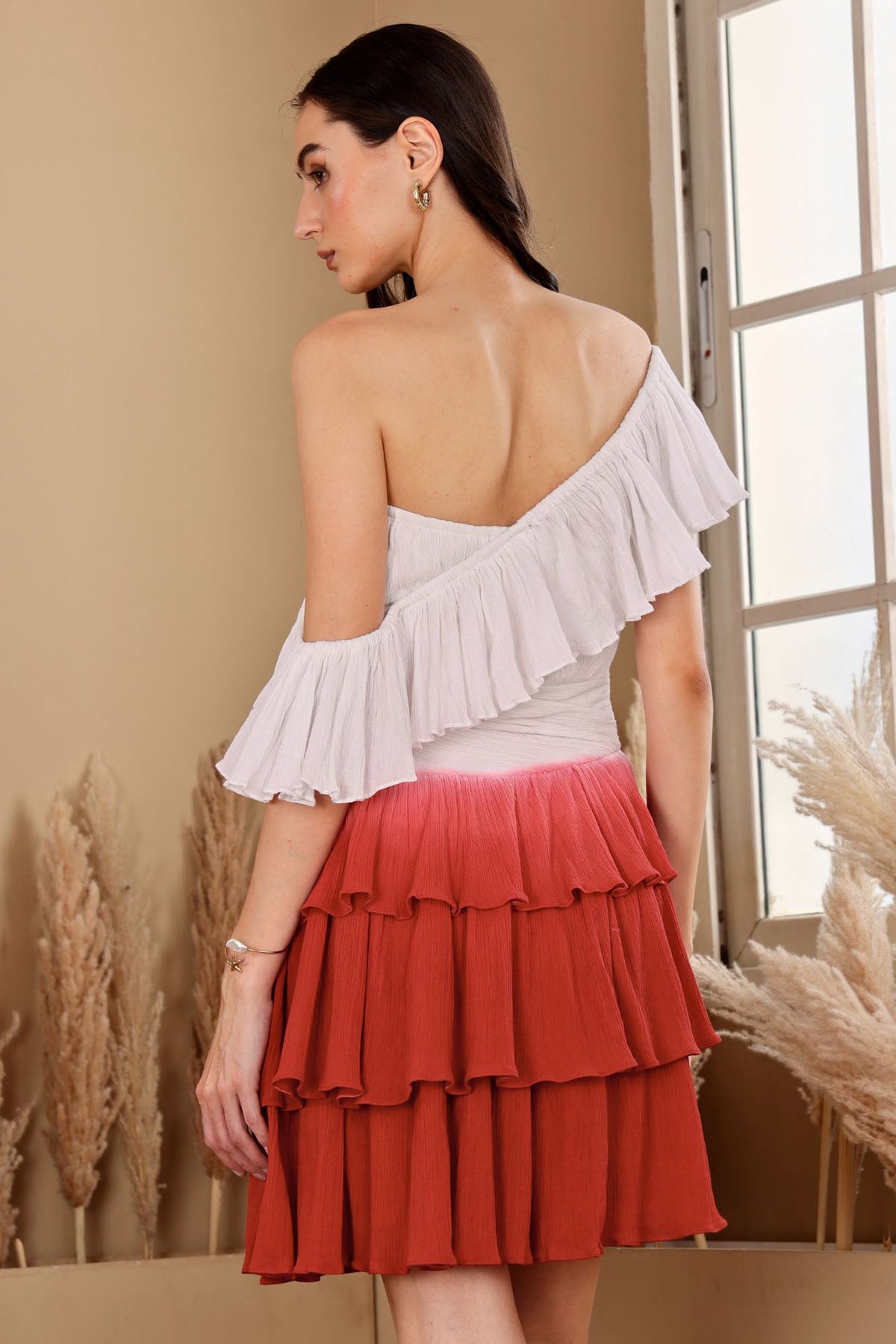 White Red Crushed Mini Dress