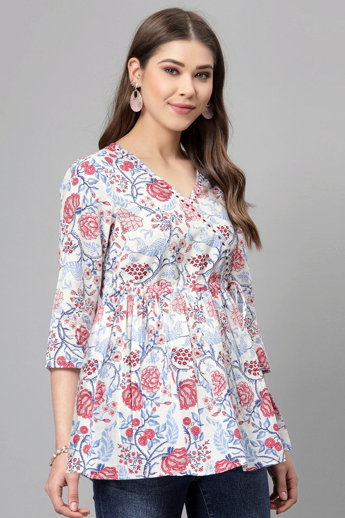 Buy White & Red Printed Tie Up Top for Women by Qomn Designer online available at scrollnshops