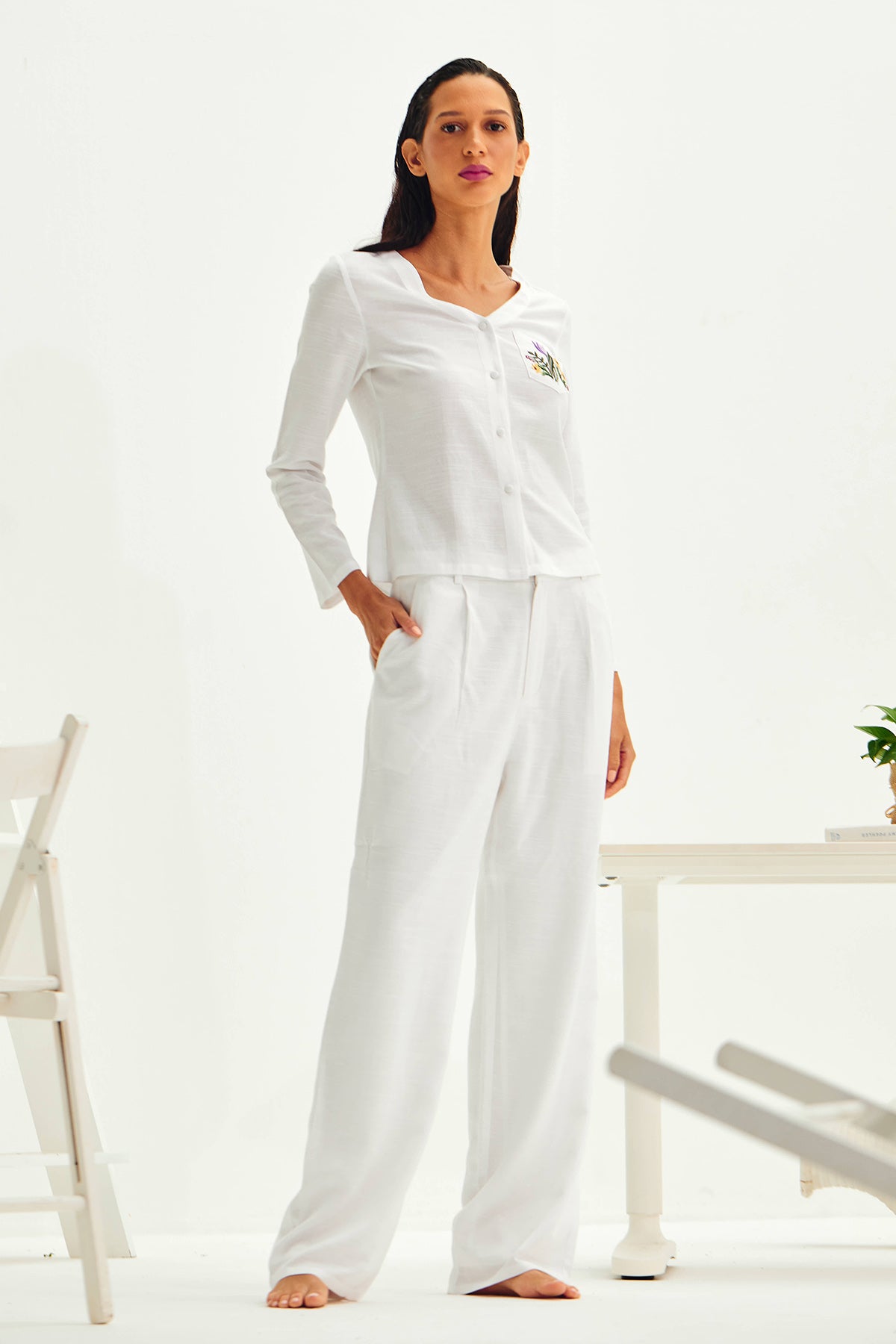 White Relaxed Wide-Leg Pants
