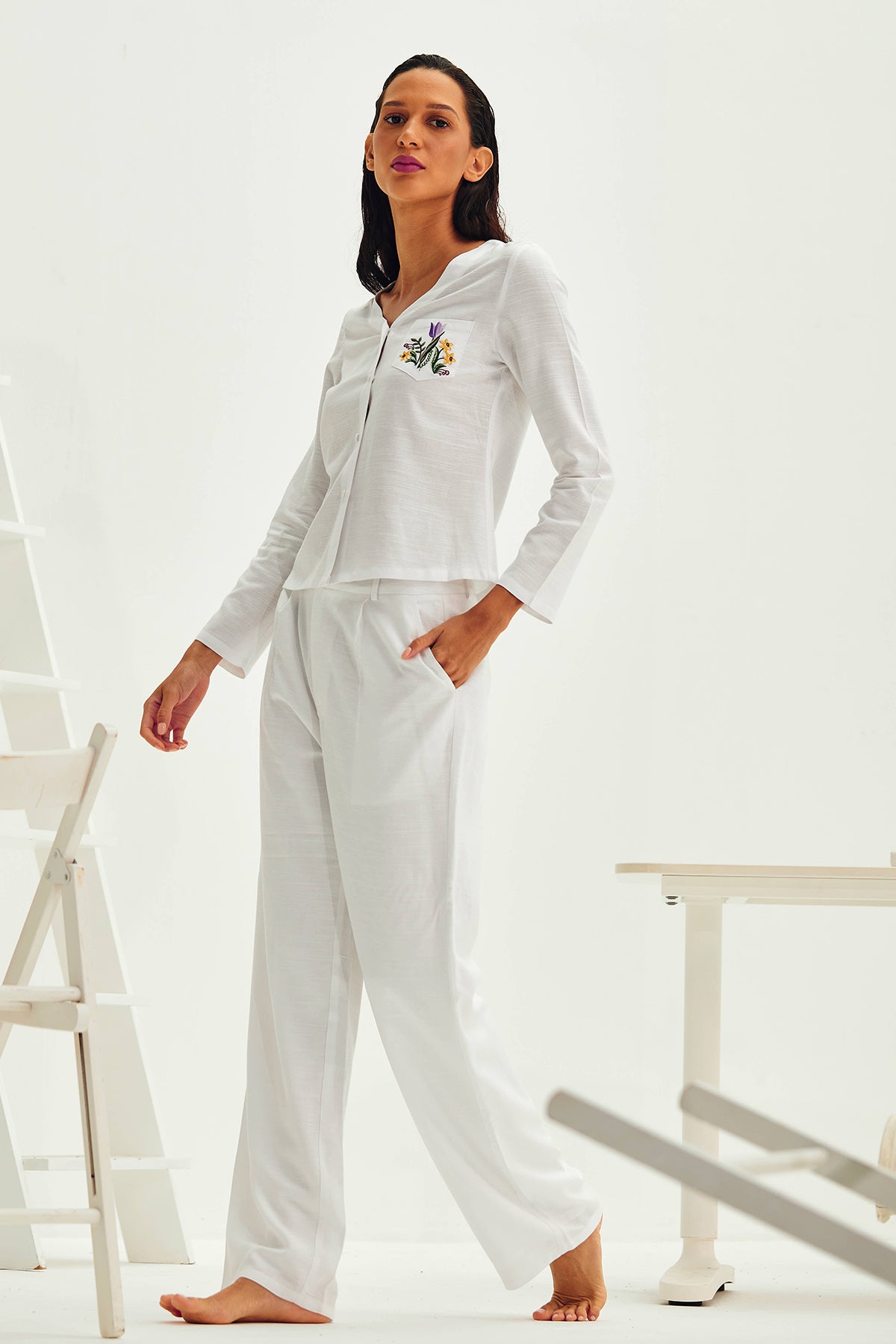 White Relaxed Wide-Leg Pants